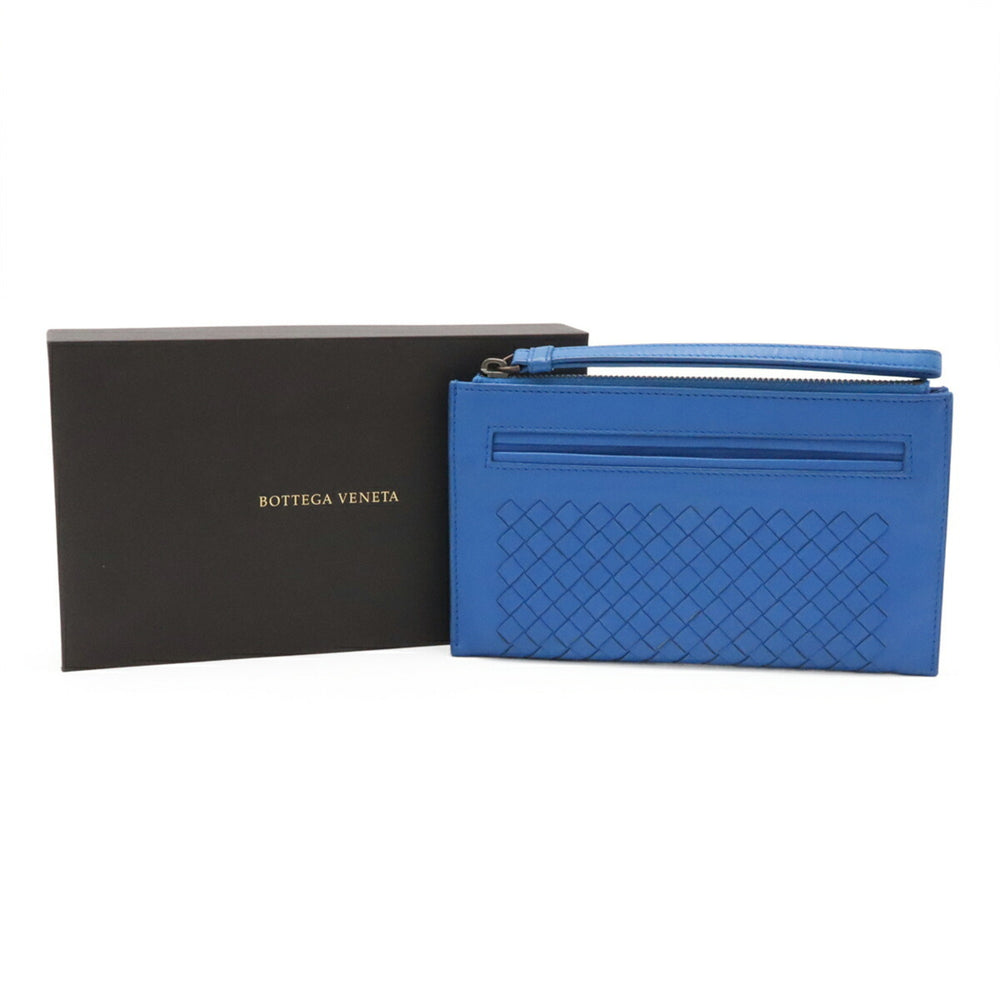 BOTTEGA VENETA Bottega Veneta Intrecciato Clutch Bag Second Leather Blue — Like New