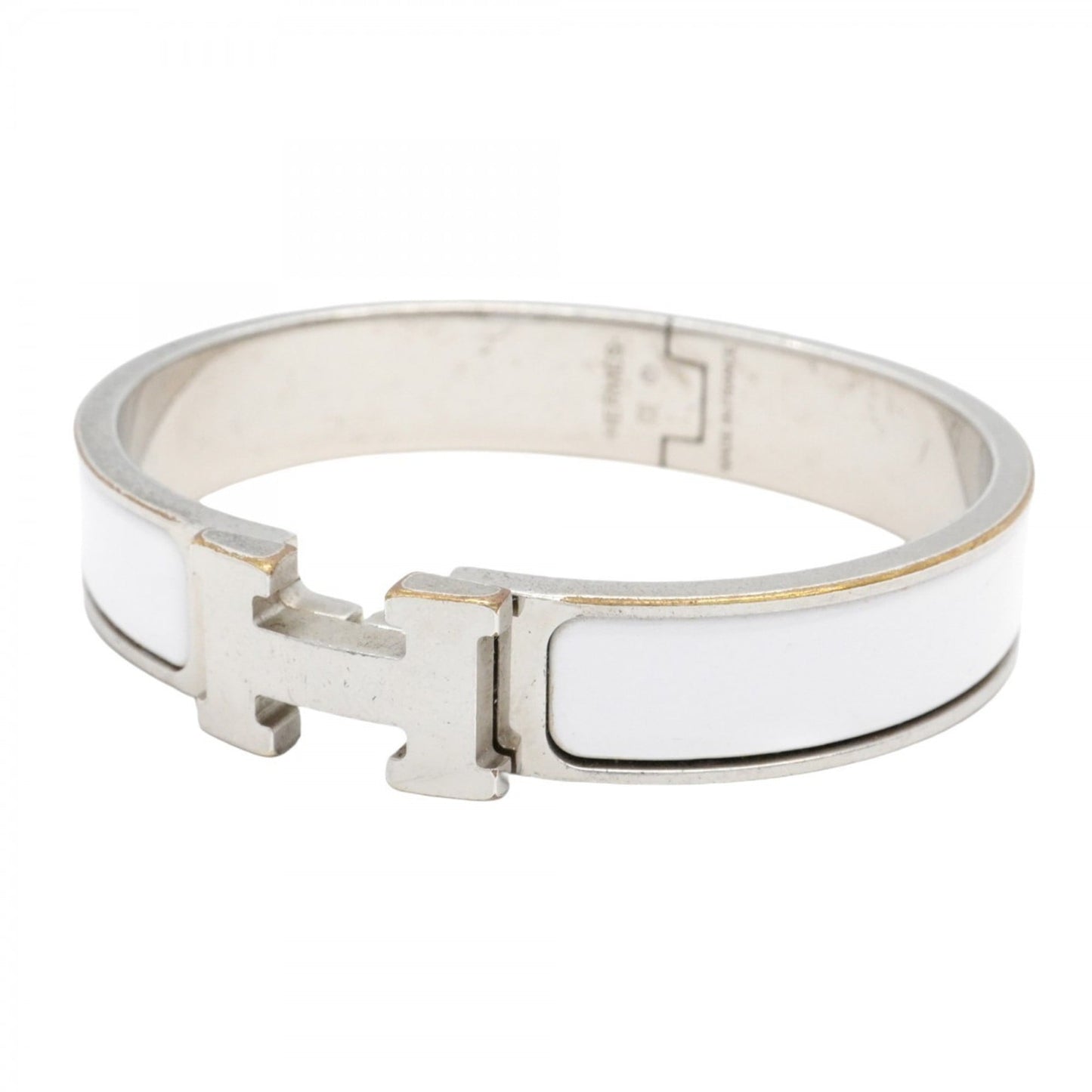 Hermes Click Cluck PM Bangle in Metal and White for Women