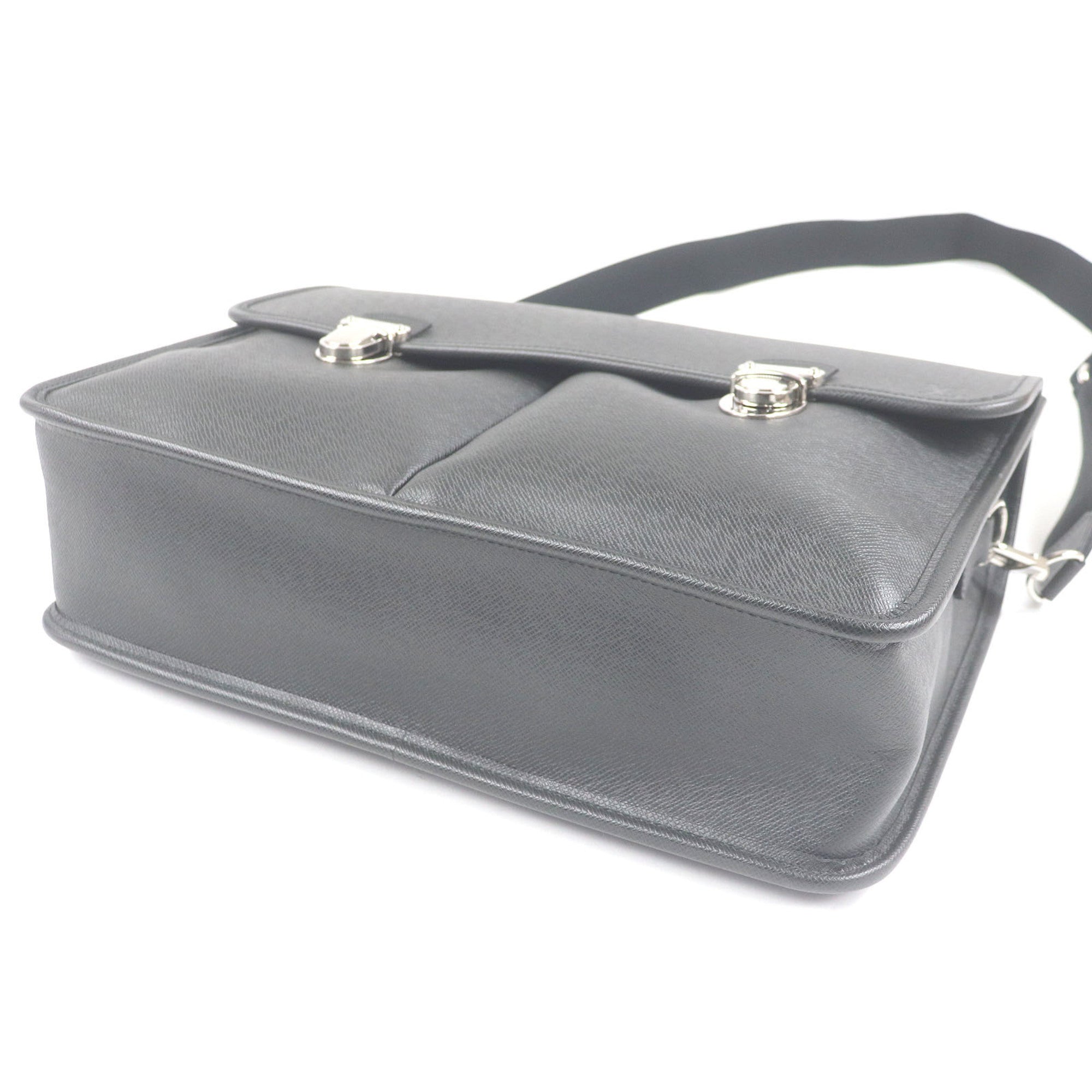 LOUIS VUITTON M32622 Taiga Anton LV Logo Embossed Briefcase Shoulder Bag Ardoise Made in France Men's — Like New