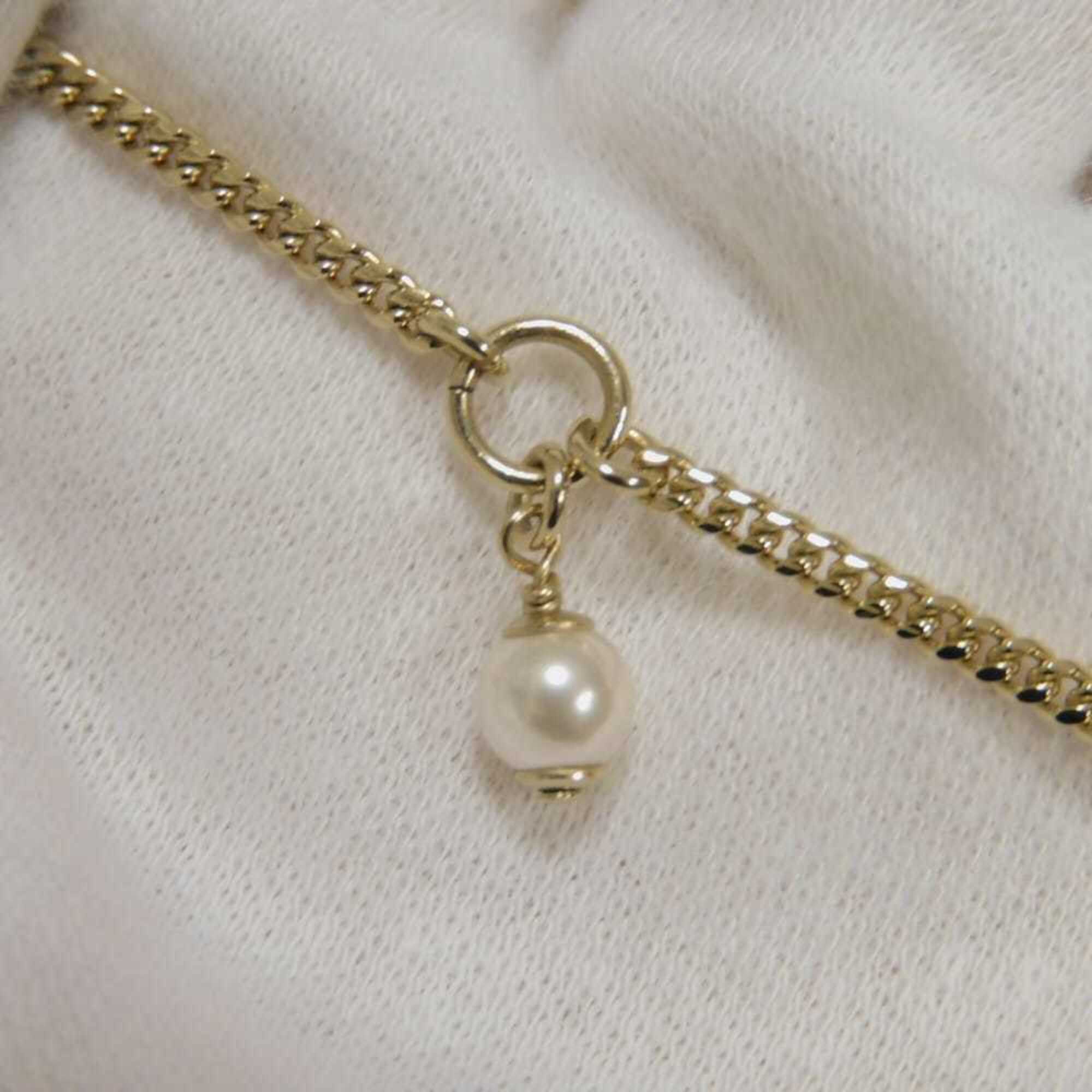 Chanel necklace, Coco Mark, heart, crystal, costume pearl, rhinestone, metal, F23B, CC mark, clear, ABB651, women's — Like New