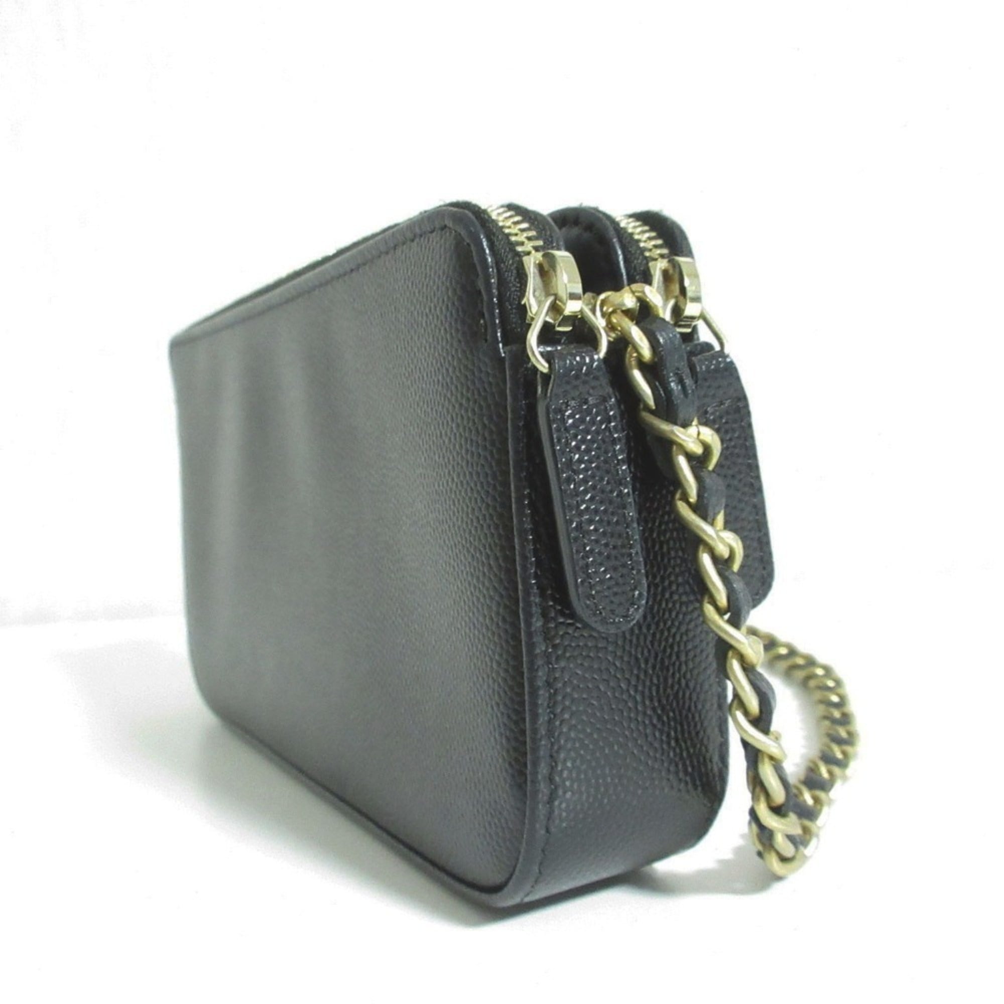 CHANEL Deauville Caviar Skin Wallet Chain Shoulder Bag Black Women's — Like New