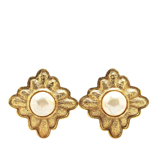 CHANEL Vintage Pearl Earrings, Gold Plated, Women's