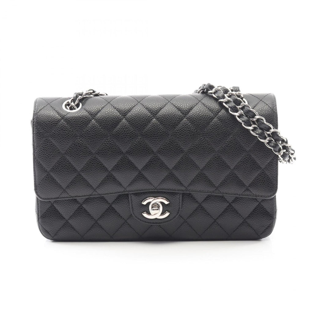 CHANEL Matelasse Double Flap Shoulder Bag in Grained Calfskin Leather, Black, Women's, A01112