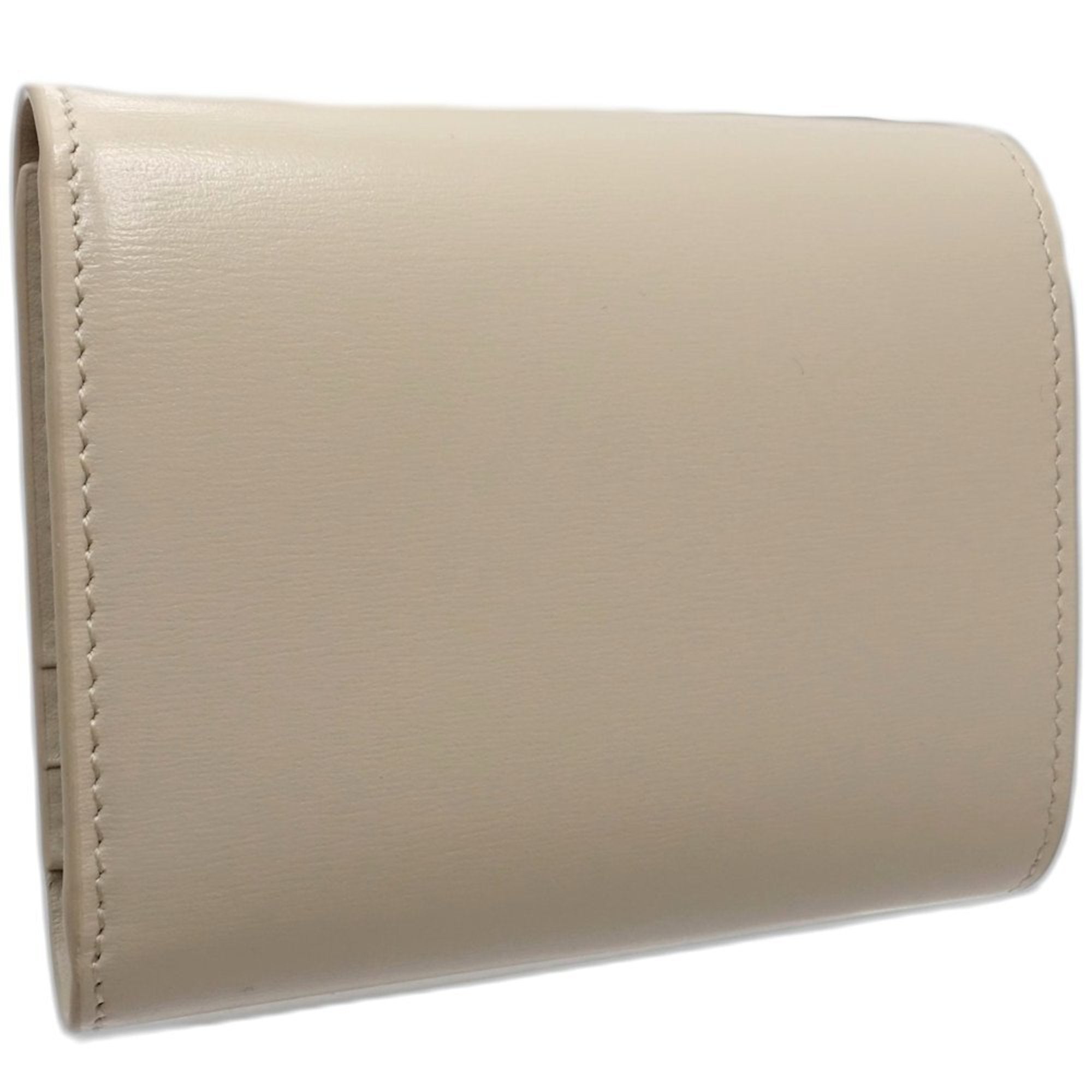 CELINE Triomphe Small Wallet W1E-3264, Beige Leather, Women's, 181614