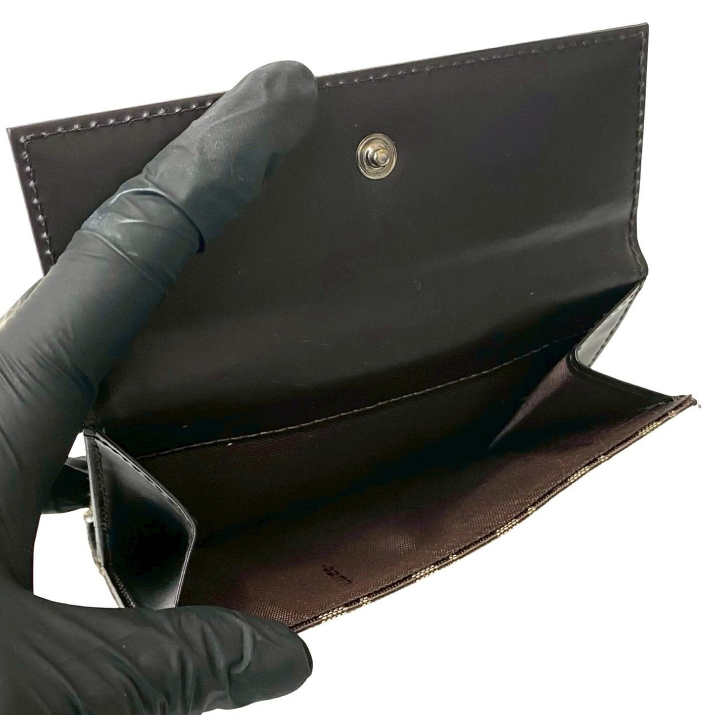 FENDI Zucchino FF Logo Leather Canvas Bifold Wallet Mini Brown 317-7