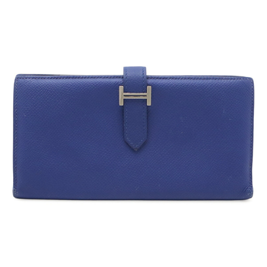HERMES Bearn Soufflet Bi-fold Long Wallet, Epsom Leather, Blue Electric, Blue, R Stamp