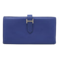 HERMES Bearn Soufflet Bi-fold Long Wallet, Epsom Leather, Blue Electric, Blue, R Stamp