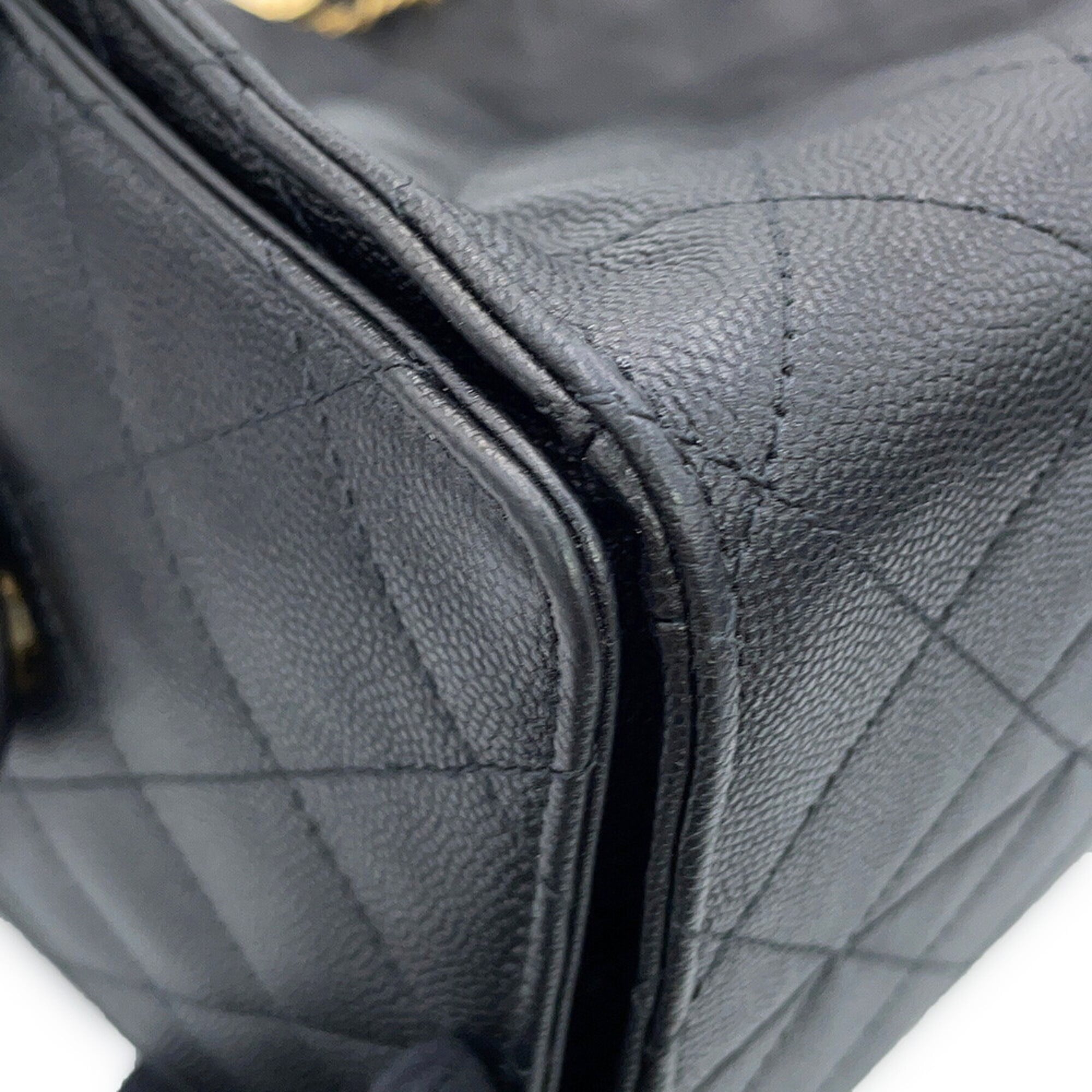 Chanel Chain Shoulder Bag CHANEL25 Medium Coco Mark Matelassé Caviar Skin AS5311 CHANEL Black Handbag Women's — Like New