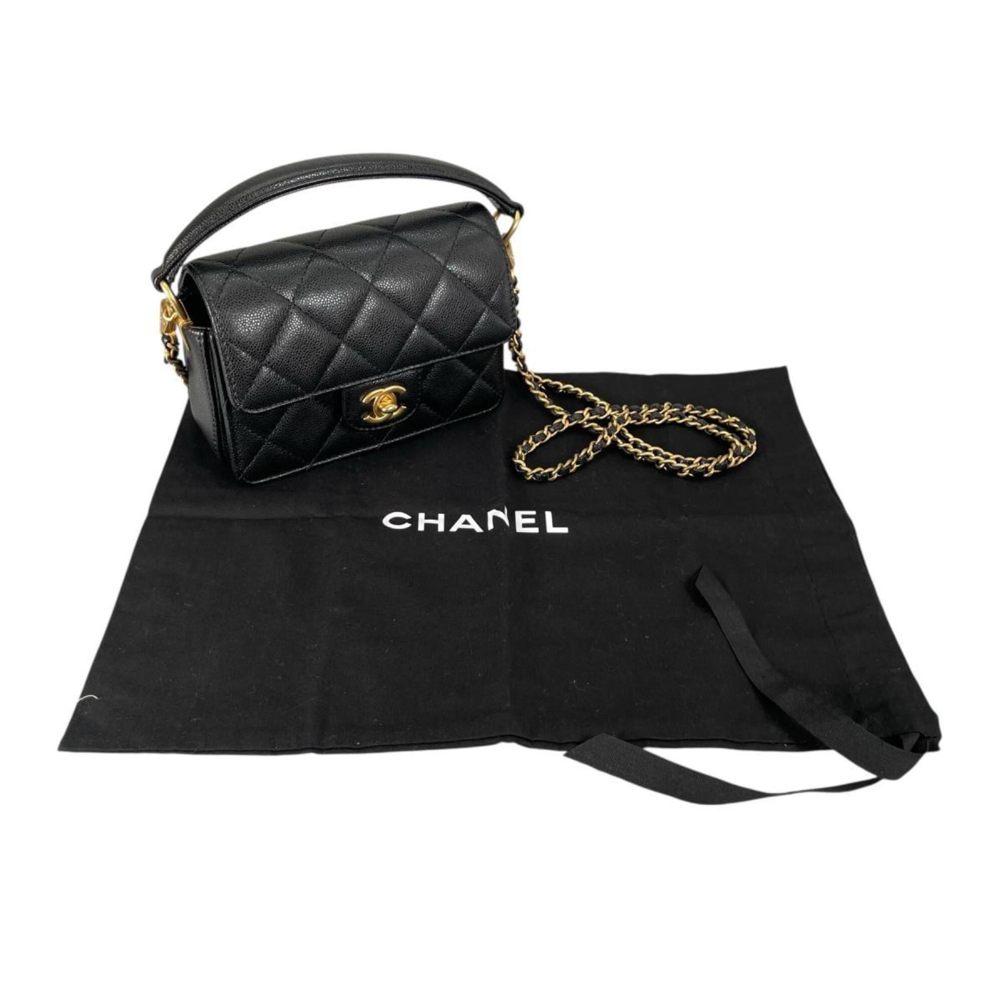 Chanel CHANEL Handbag Flap Bag Caviar Skin Matelassé Handle Mini Leather AS5164 Black — Like New