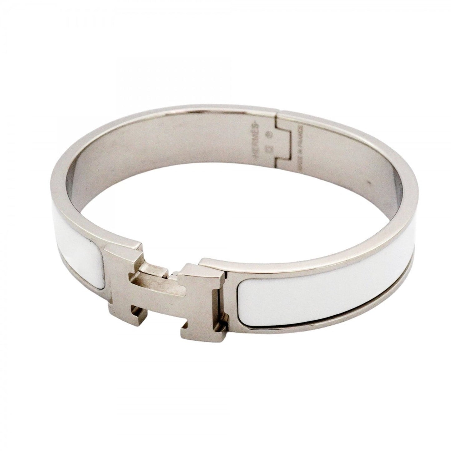 Hermes Click Cluck PM Bangle in Metal and White for Women