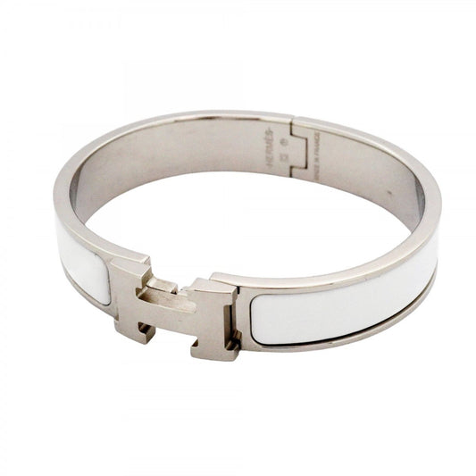 Hermes Click Cluck PM Bangle in Metal and White for Women