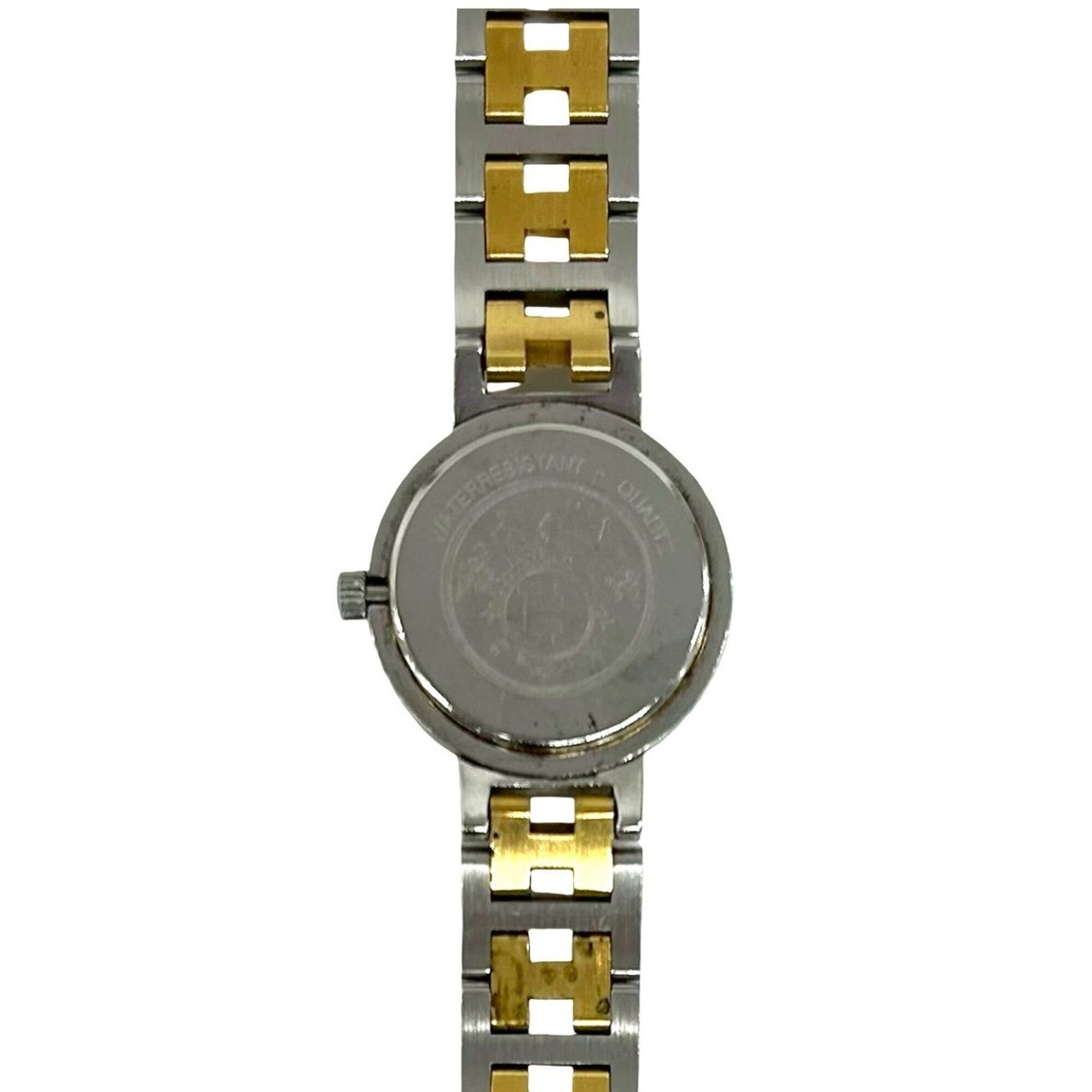 HERMES Vintage Clipper Logo Engraved Stainless Steel GP Wristwatch Silver Gold 40594 — Good