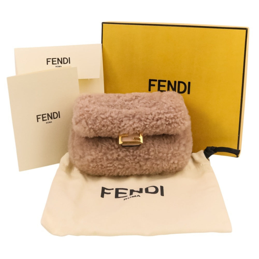 FENDI Nano Baguette Fur Charm Mini Shoulder Bag 7AR844 Pink Beige Women's — Like New