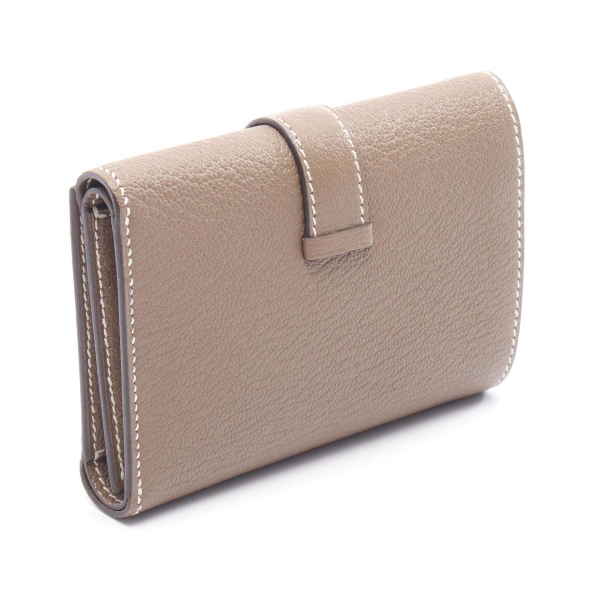 Hermes Hermès Bearn Combination Etoupe Tri-fold Wallet, Chevre, Women's, Gray