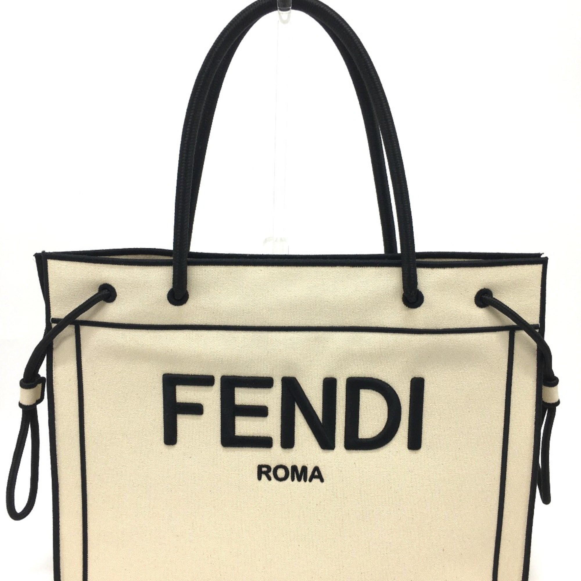 Fendi 8BH379 bag large Tote Bag Gresso Natural Beige & Black Beige x Black — Like New