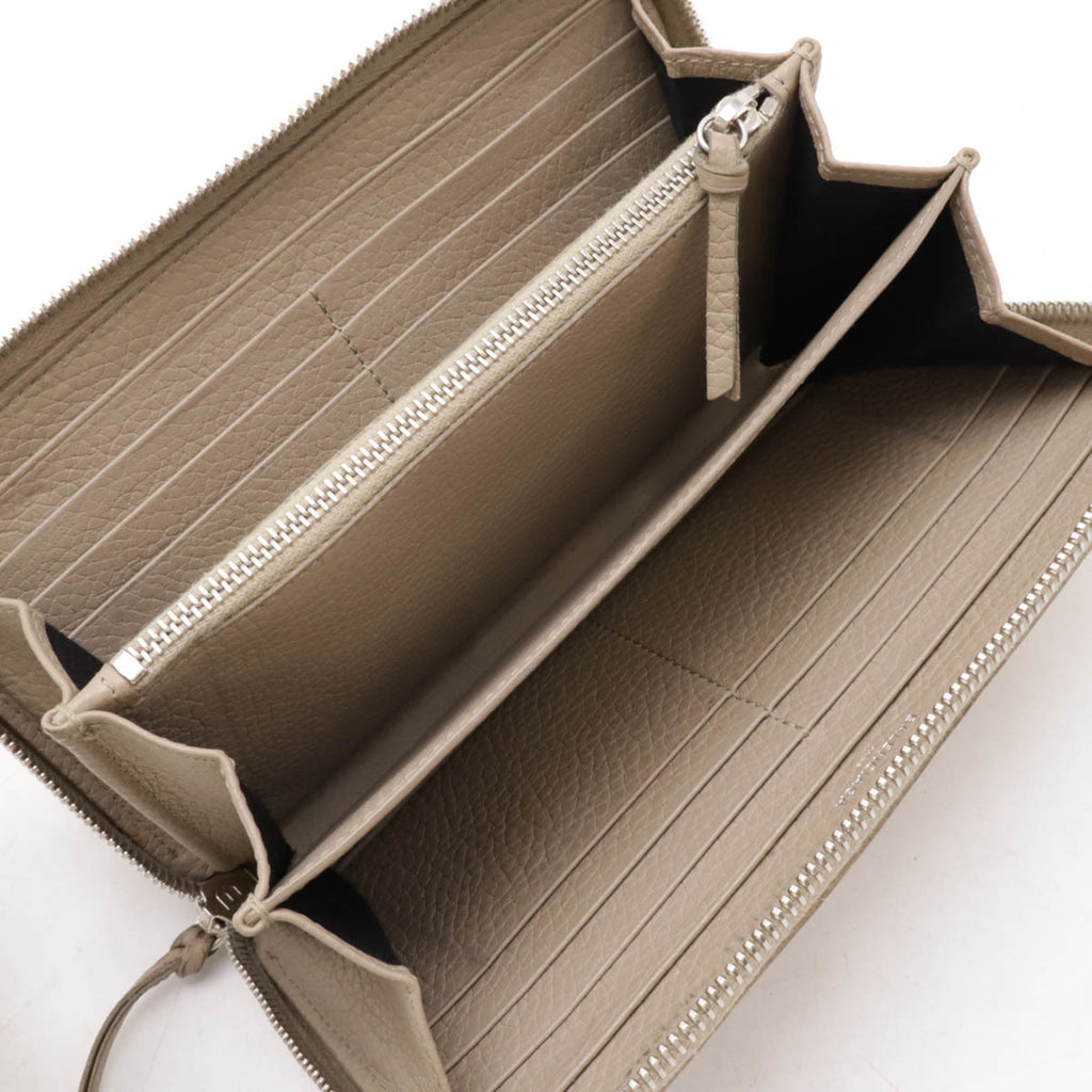 BALENCIAGA Classic Continental Zip Around Punching Round Long Wallet Leather Greige 443521