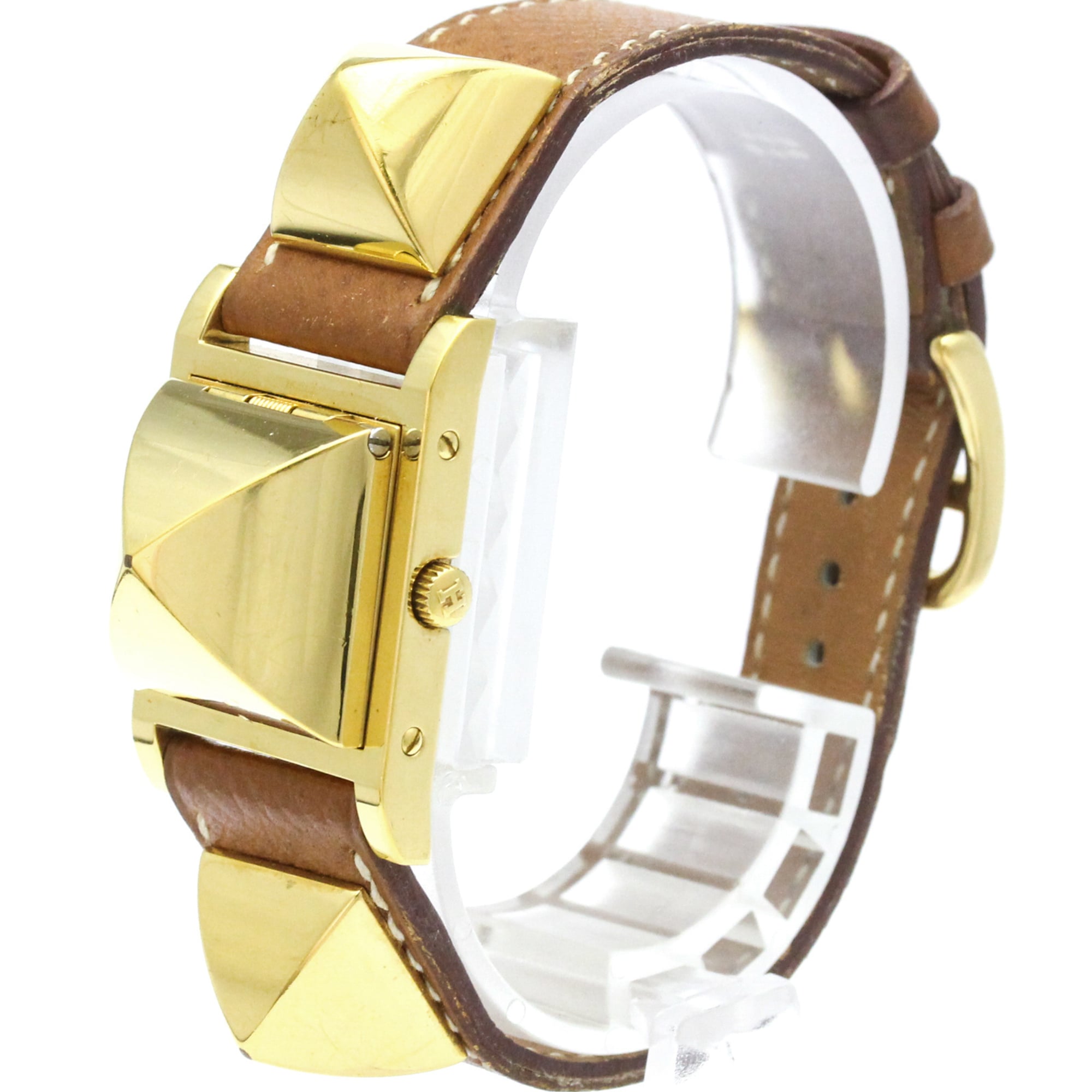 HERMES Medor Gold Plated Leather Quartz Ladies Watch — Good