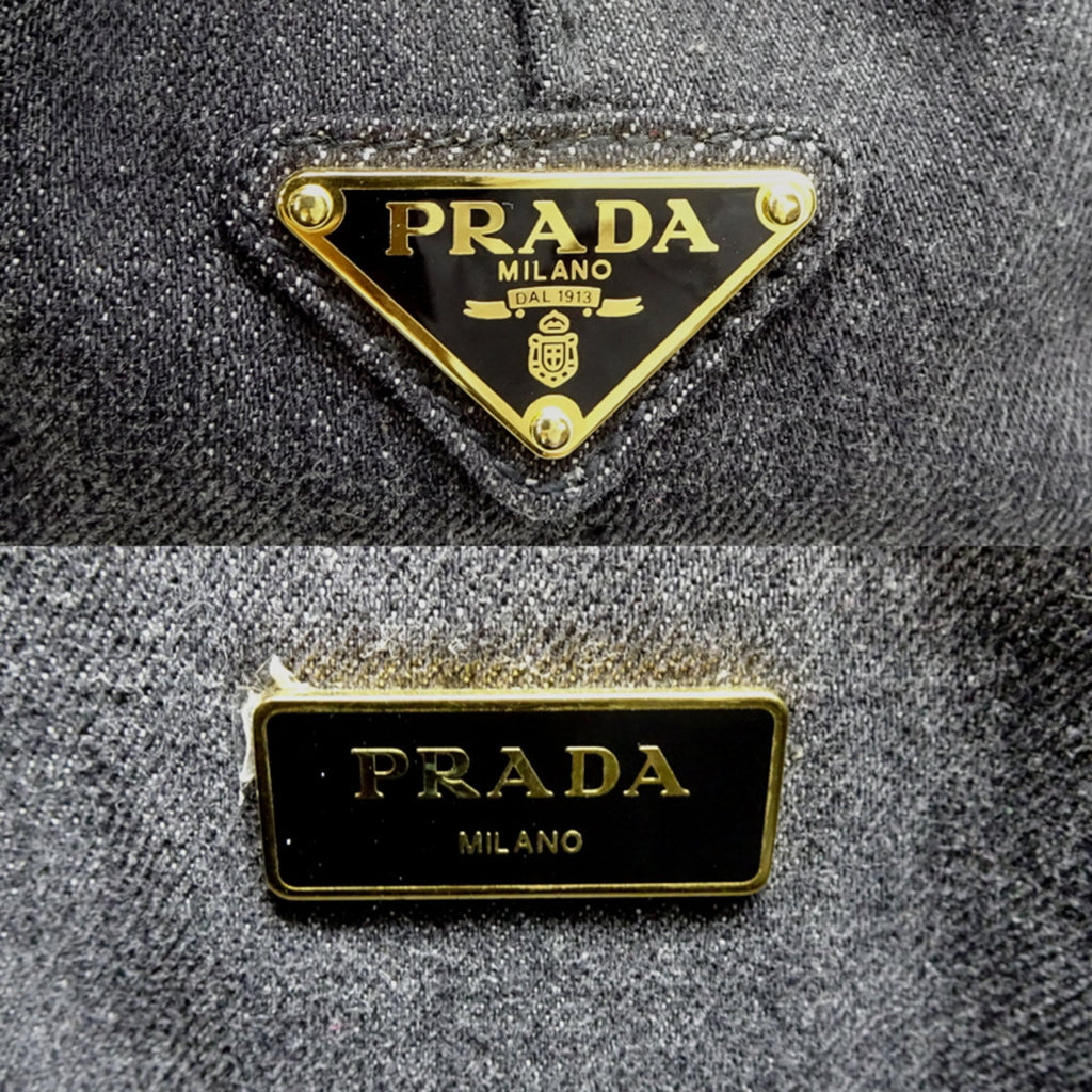 Prada Canapa Women's Tote Bag B2439G Denim NERO (Black)