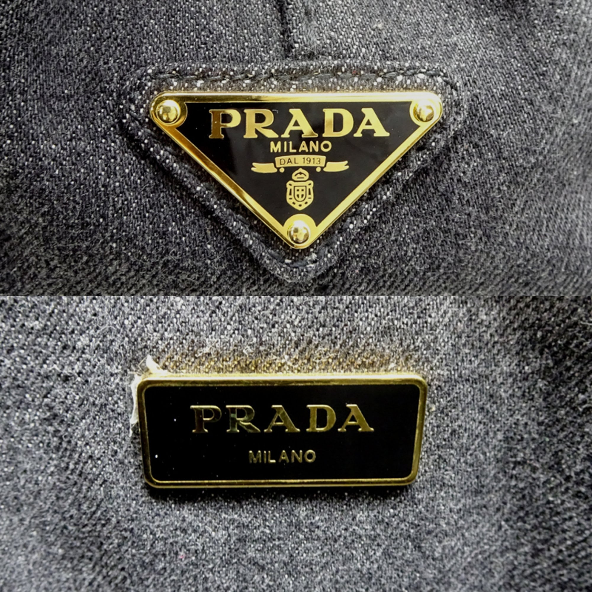 Prada Canapa Women's Tote Bag B2439G Denim NERO (Black)