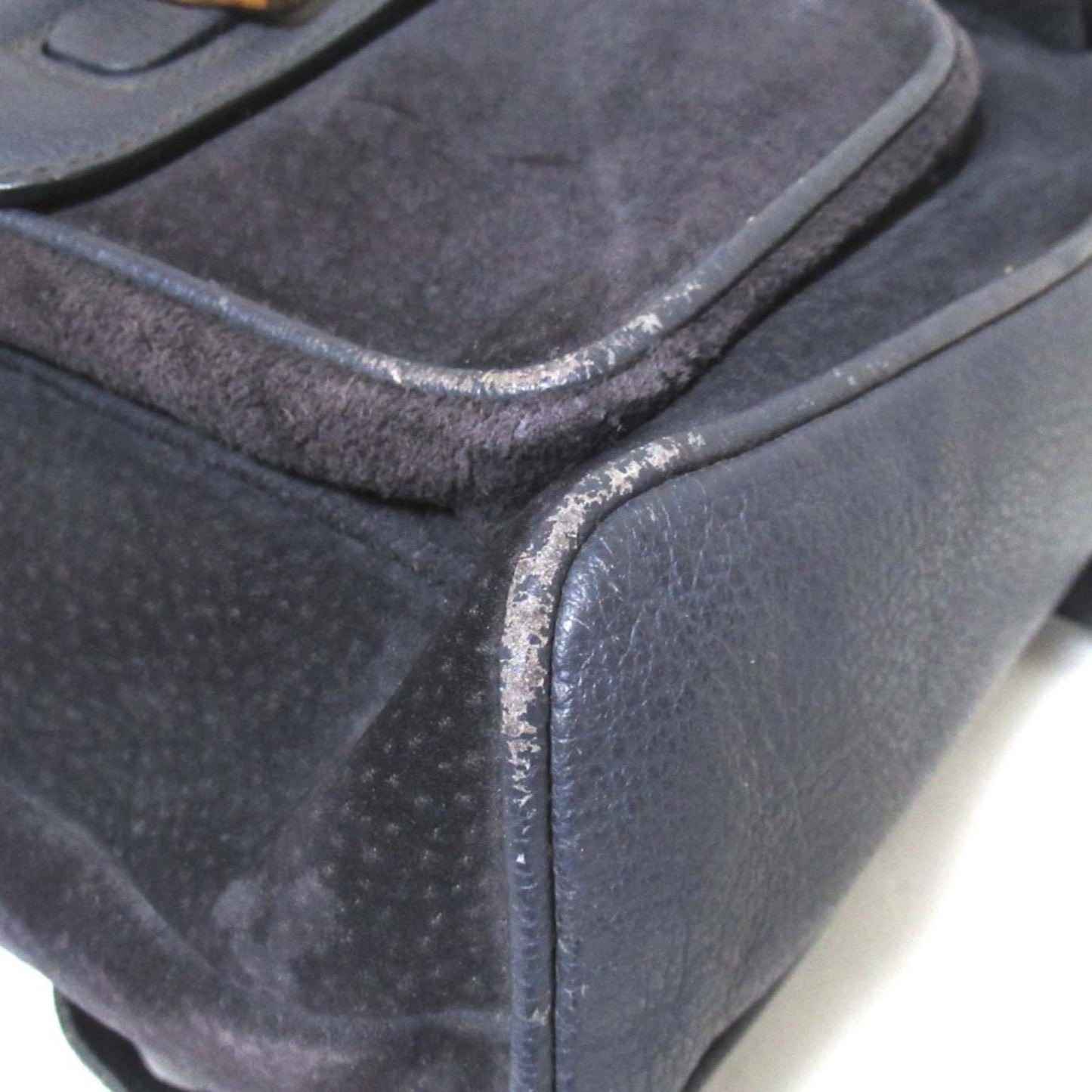 GUCCI Bamboo Line Suede and Leather Backpack, Navy, Women's