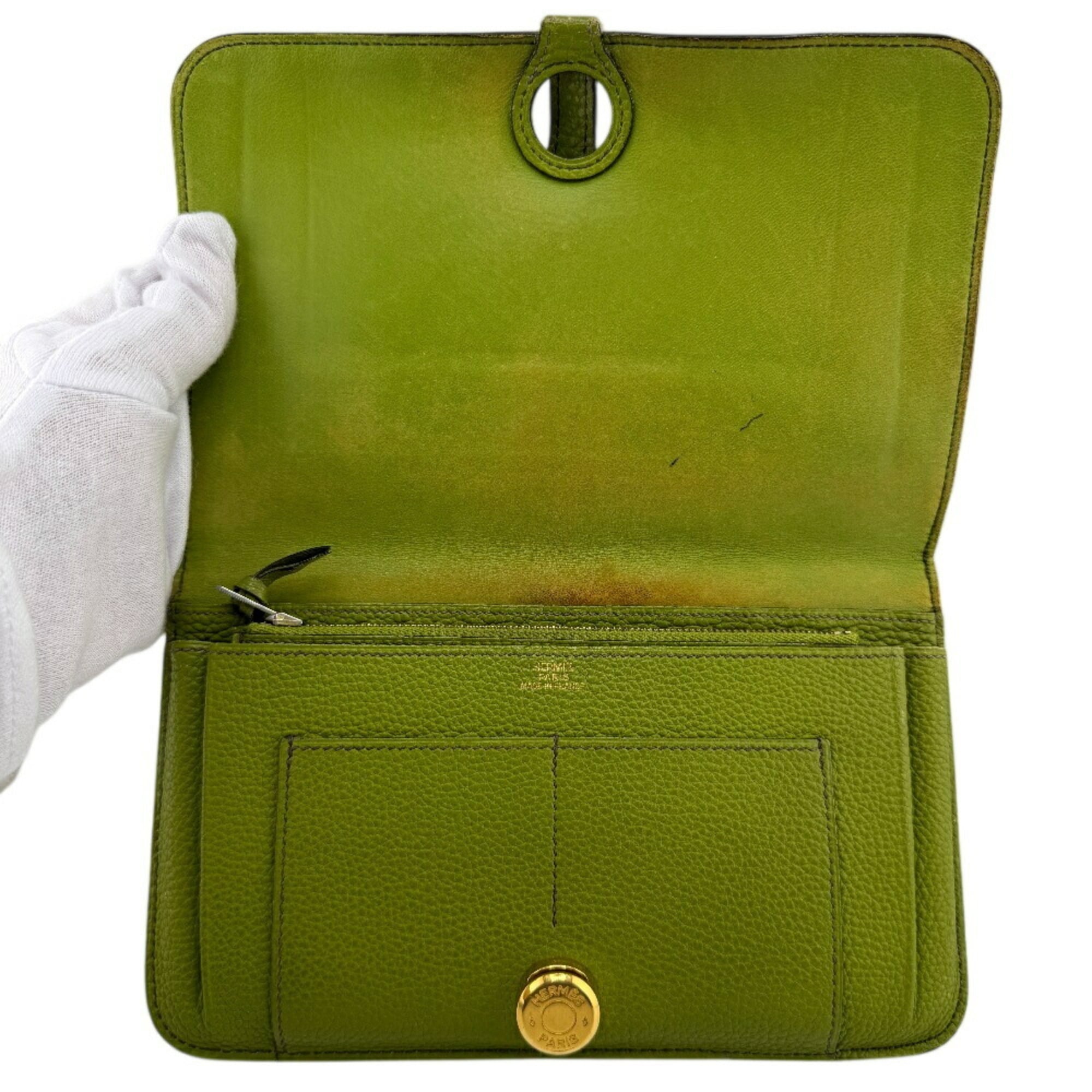 HERMES Dogon GM Long Wallet Green Unisex