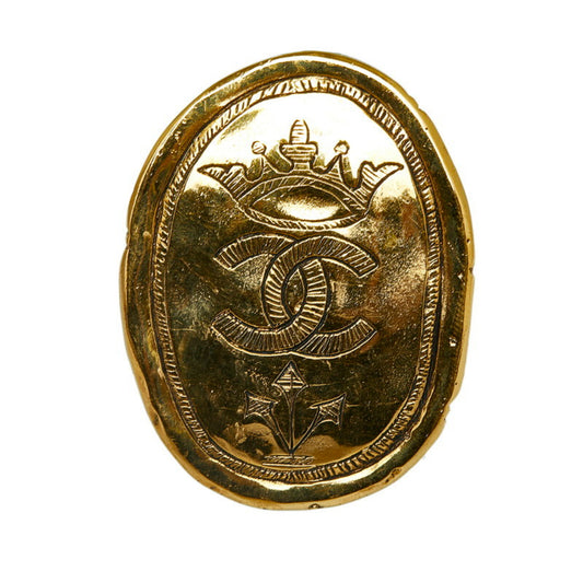 Vintage Chanel Crown Coco Mark Brooch Gold Plated Women's CHANEL
