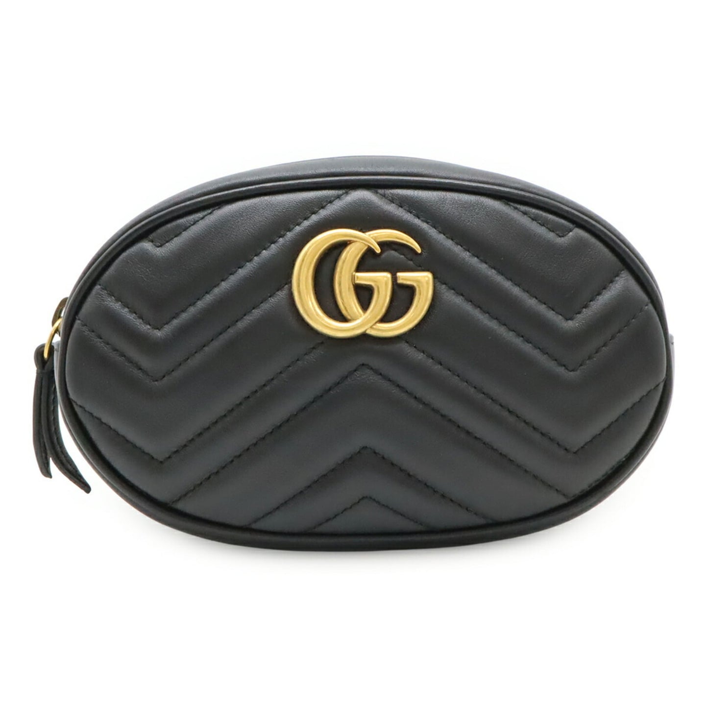 GUCCI GG Marmont Belt Bag, Body Waist Pouch, Quilted Leather, Black, #75 476434
