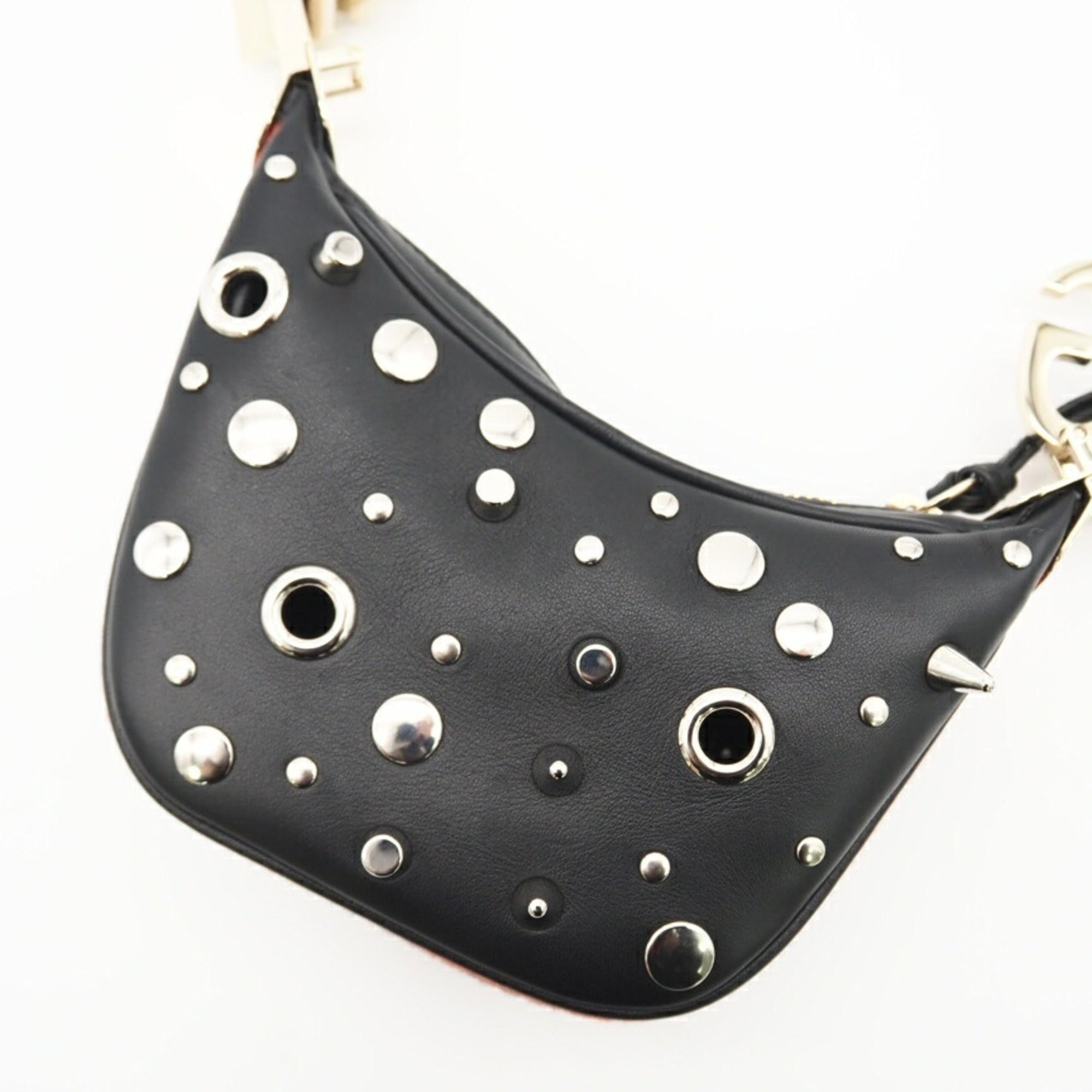 GUCCI Leather Studded Mini 2-Way Shoulder Bag 718512, Gold, Silver, Black Leather, Women's — Like New