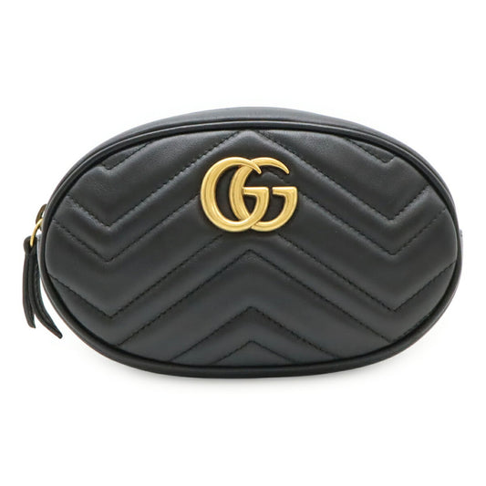 GUCCI GG Marmont Belt Bag, Body Waist Pouch, Quilted Leather, Black, #75 476434