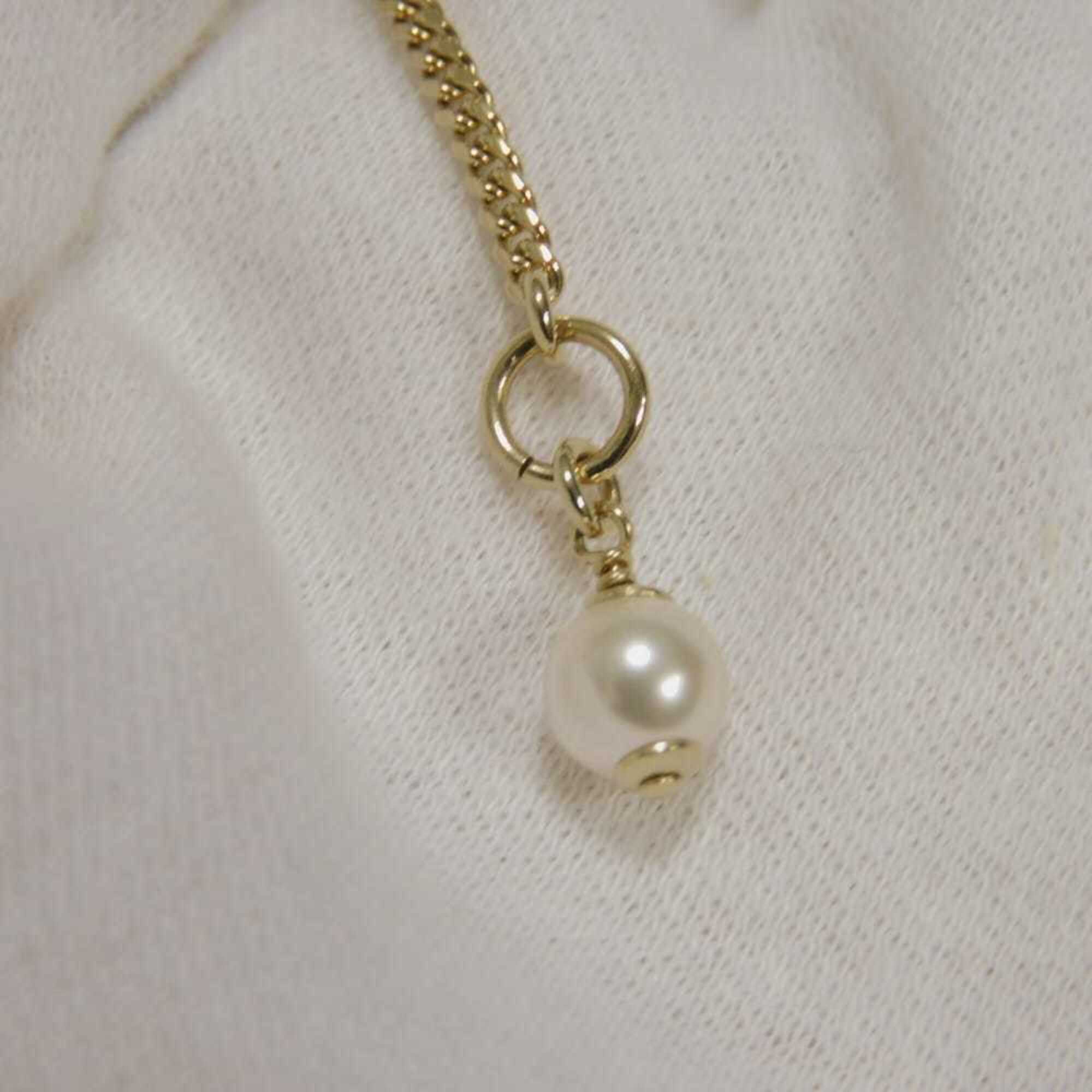 Chanel necklace, Coco Mark, heart, crystal, costume pearl, rhinestone, metal, F23B, CC mark, clear, ABB651, women's — Like New