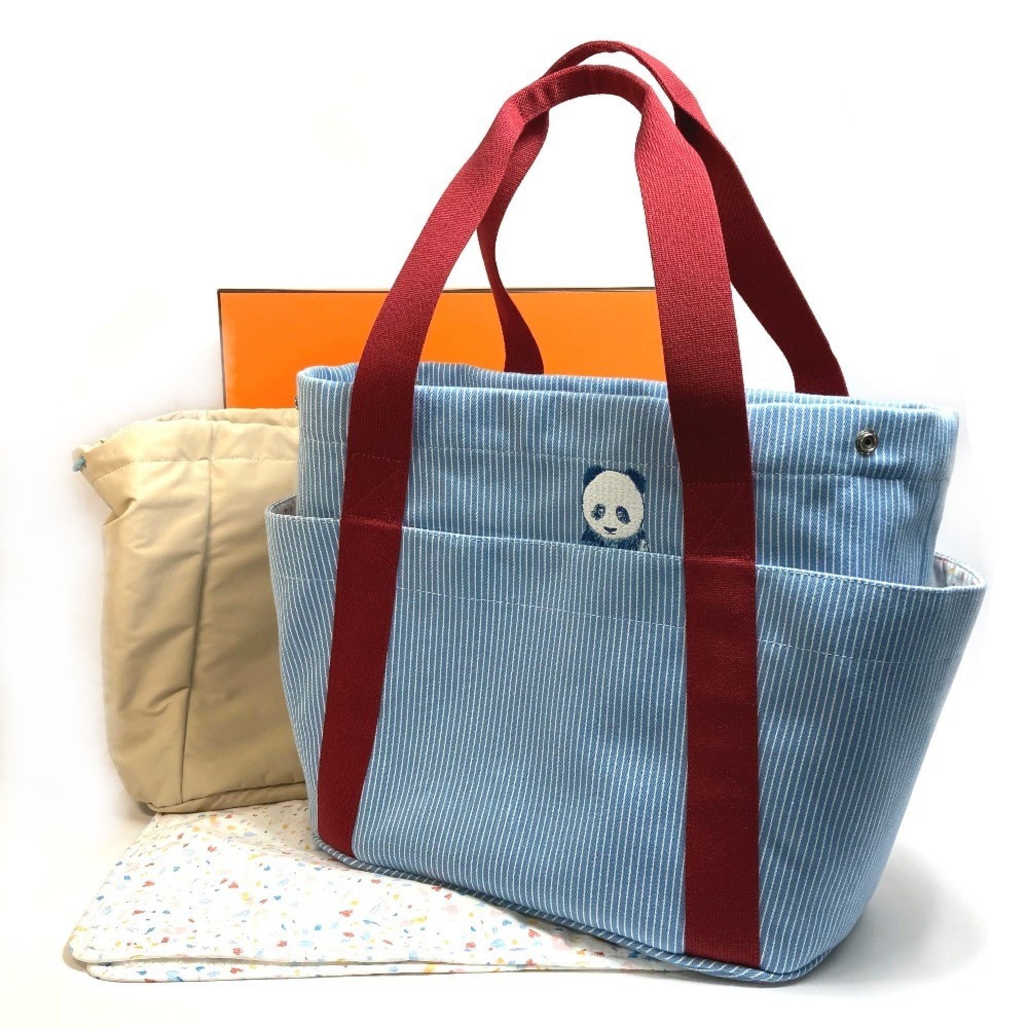 HERMES Hermes Panda Passpass Mother's Bag in Tote Canvas Women's Blue x Red — Like New