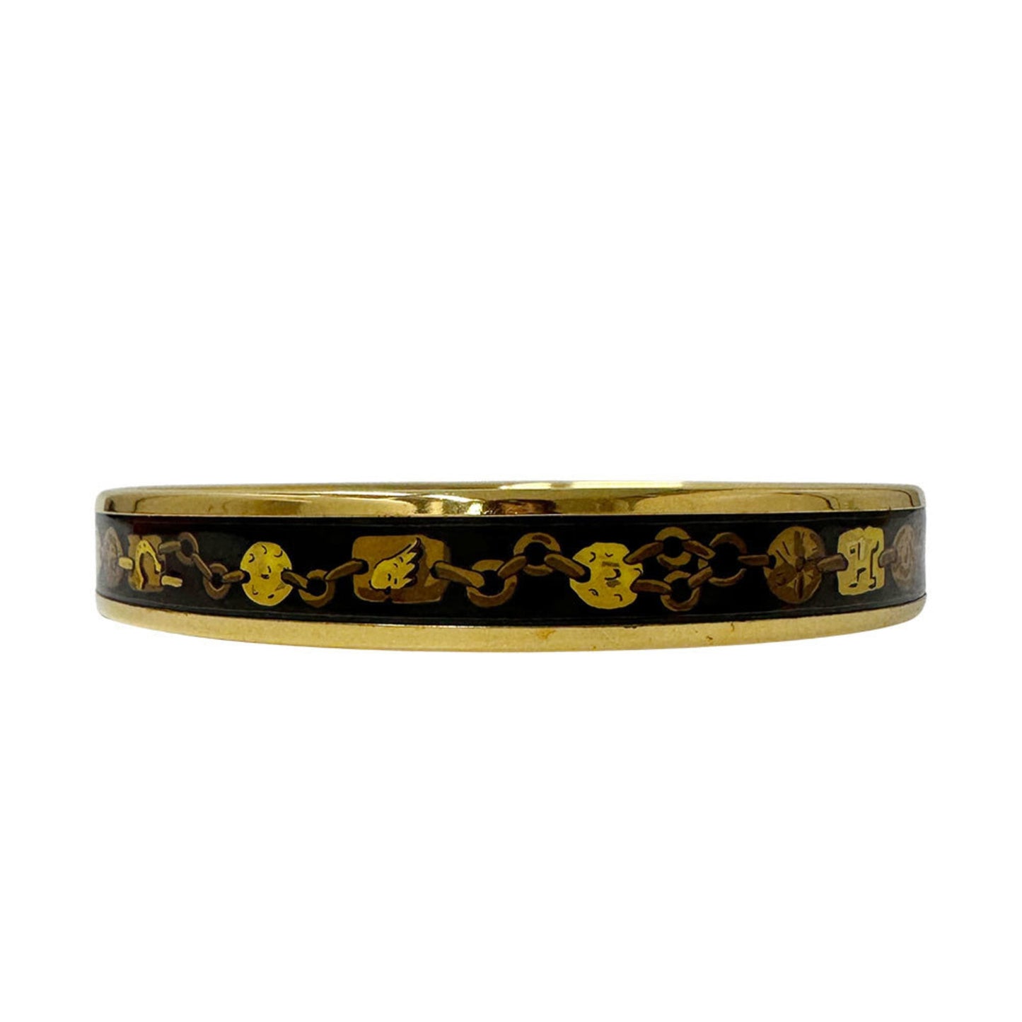 Hermes HERMES bangle, enamel, women's, brand, GP, gold, black, chain motif