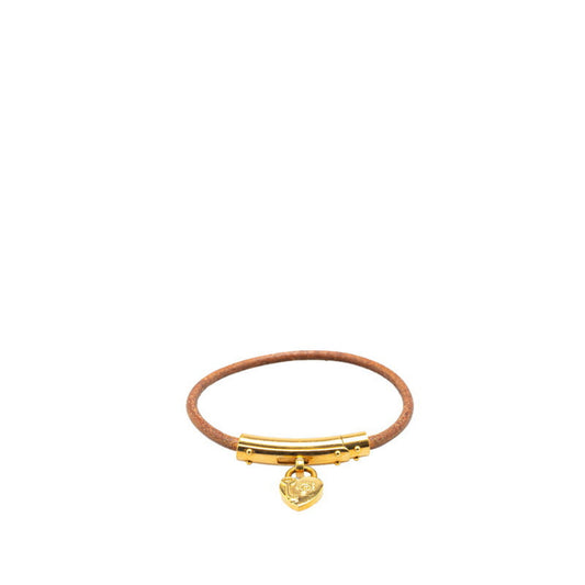 Hermes Hermès Heart Cadena Motif Bracelet in Brown Gold Plated Leather for Women
