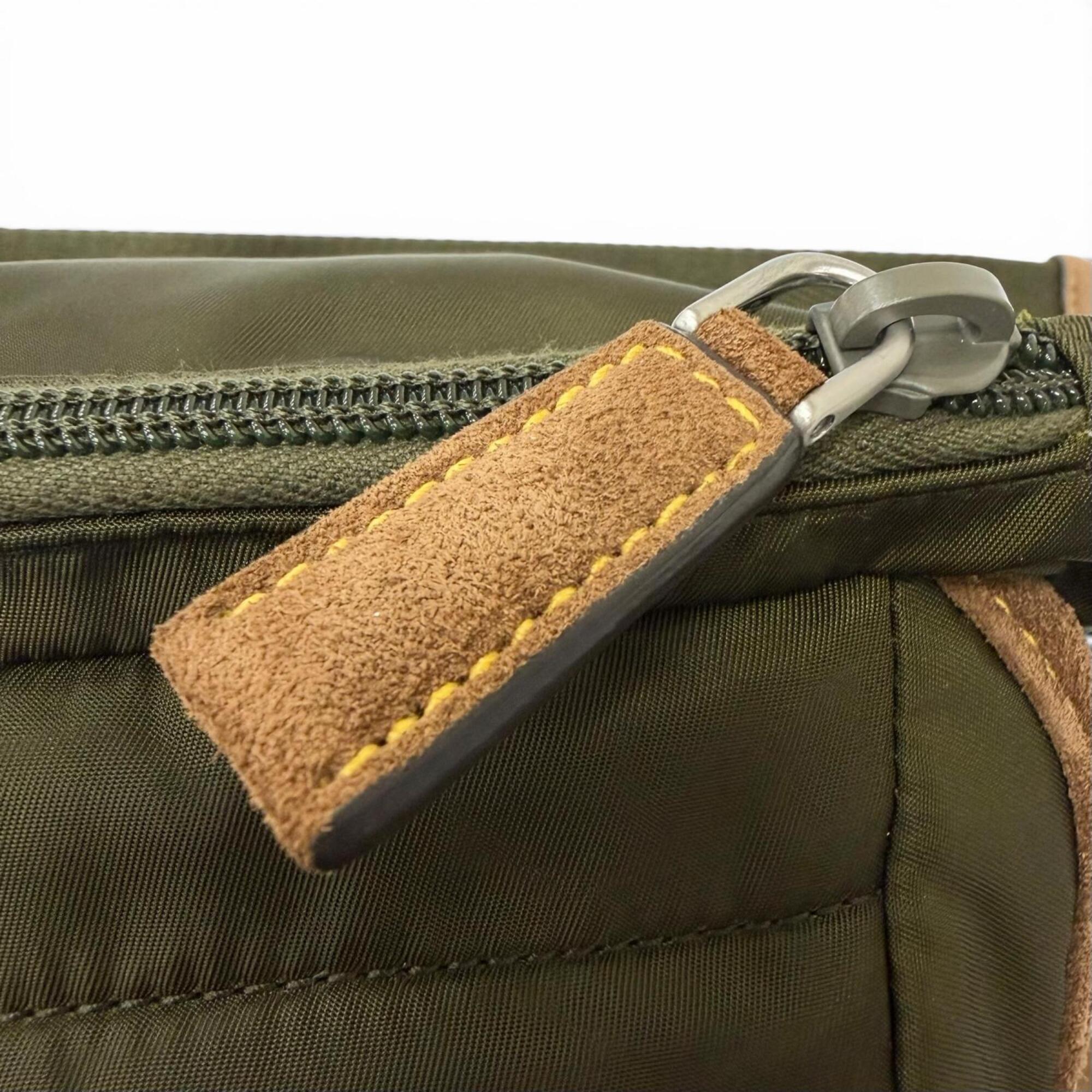 PRADA 2VH171 Re-Nylon Suede Leather Triangle Logo Body Bag, Khaki Brown, Made in Italy, Men's, with Dust Bag — Like New