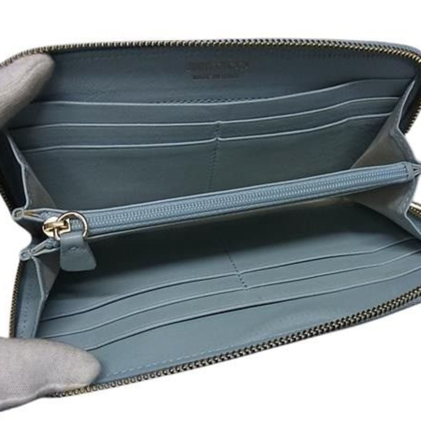 JIMMY CHOO Philippa Light Blue Leather Women's Star Stud Round Long Wallet