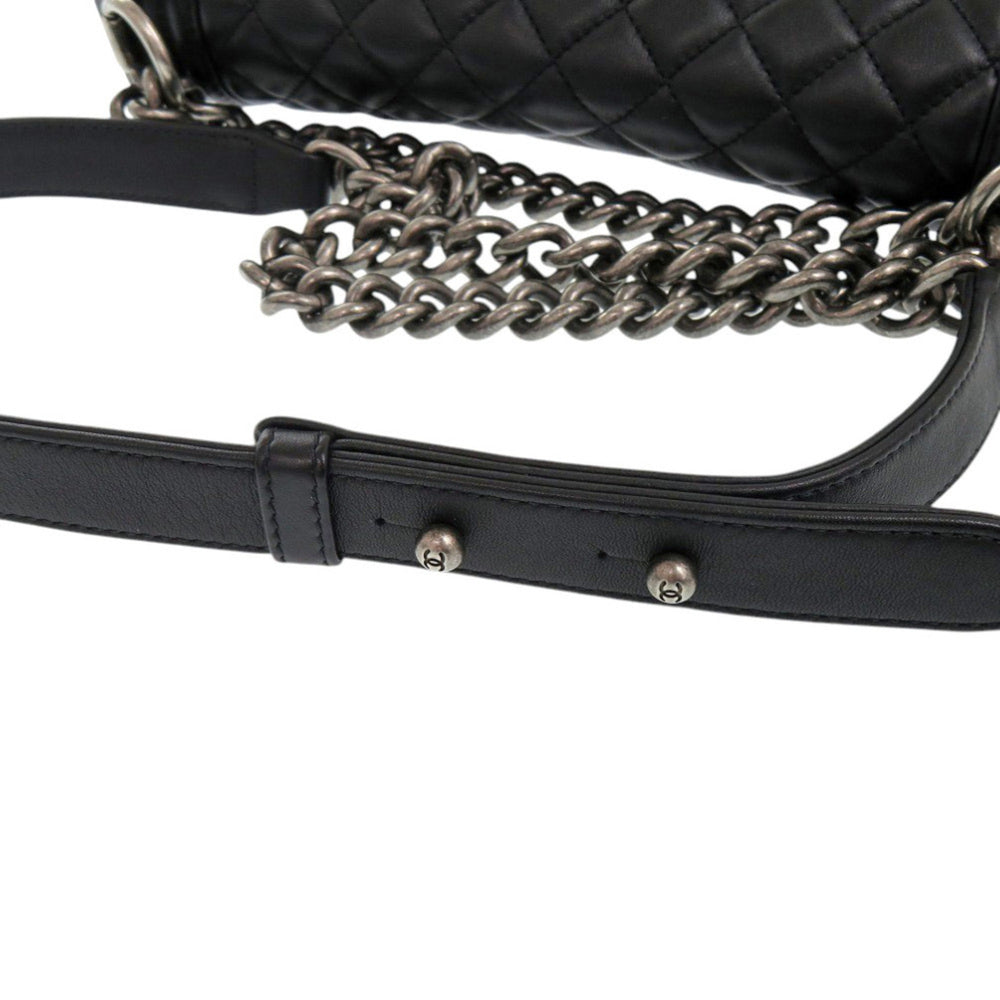Chanel Boy 25 Coco Mark Lambskin Black Random Plate Shoulder Bag 0269CHANEL — Like New