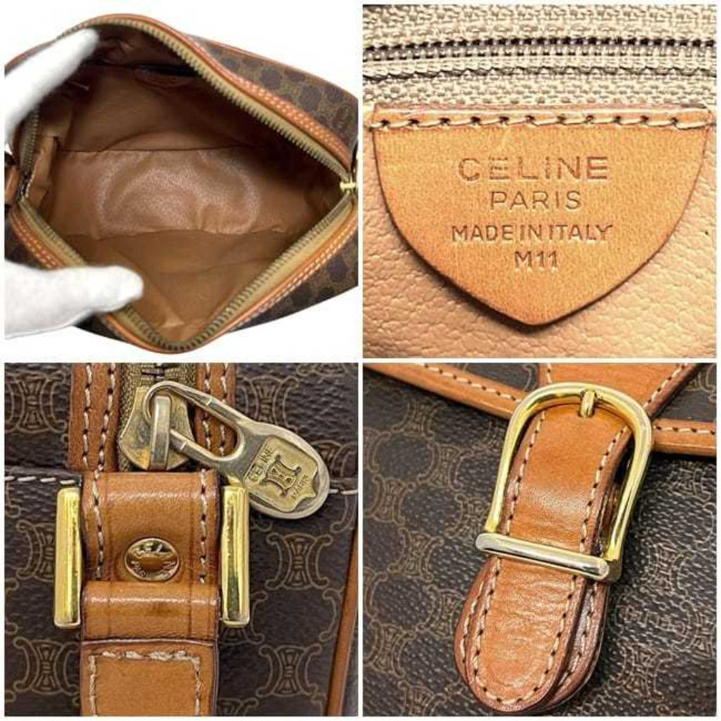 Celine Shoulder Bag ec-24655 Brown Macadam PVC Leather M11 CELINE Crossbody Round Pochette Women's Flap