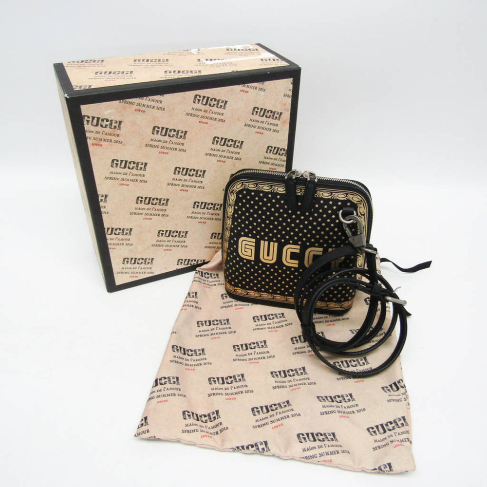 Gucci GUCCY Print 511189 Women's Leather Shoulder Bag Black,Gold — Like New
