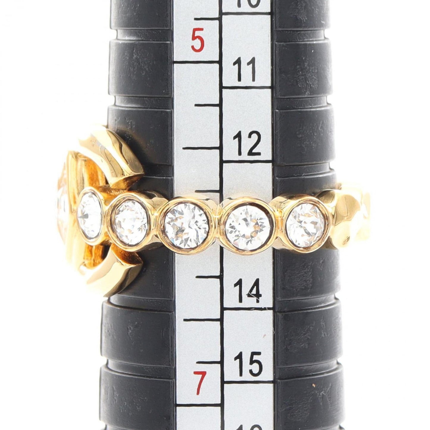 CHANEL Coco Mark Ring, Gold Plated with Crystals, Women's, and Clear