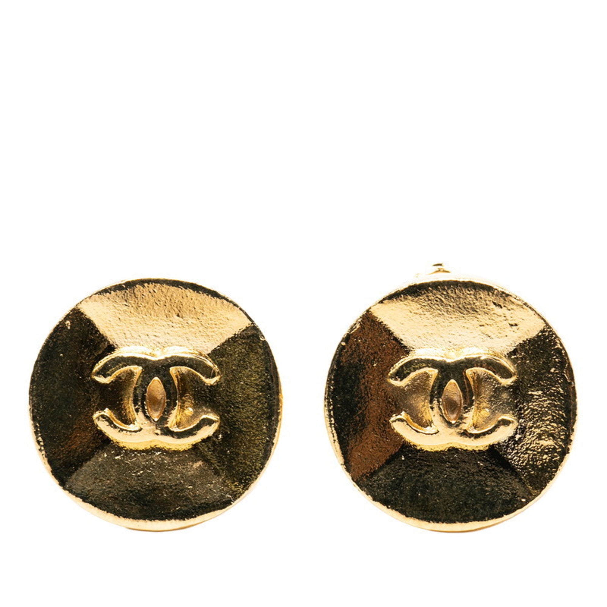 CHANEL Coco Mark Earrings, Gold Plated, Women's — Like New