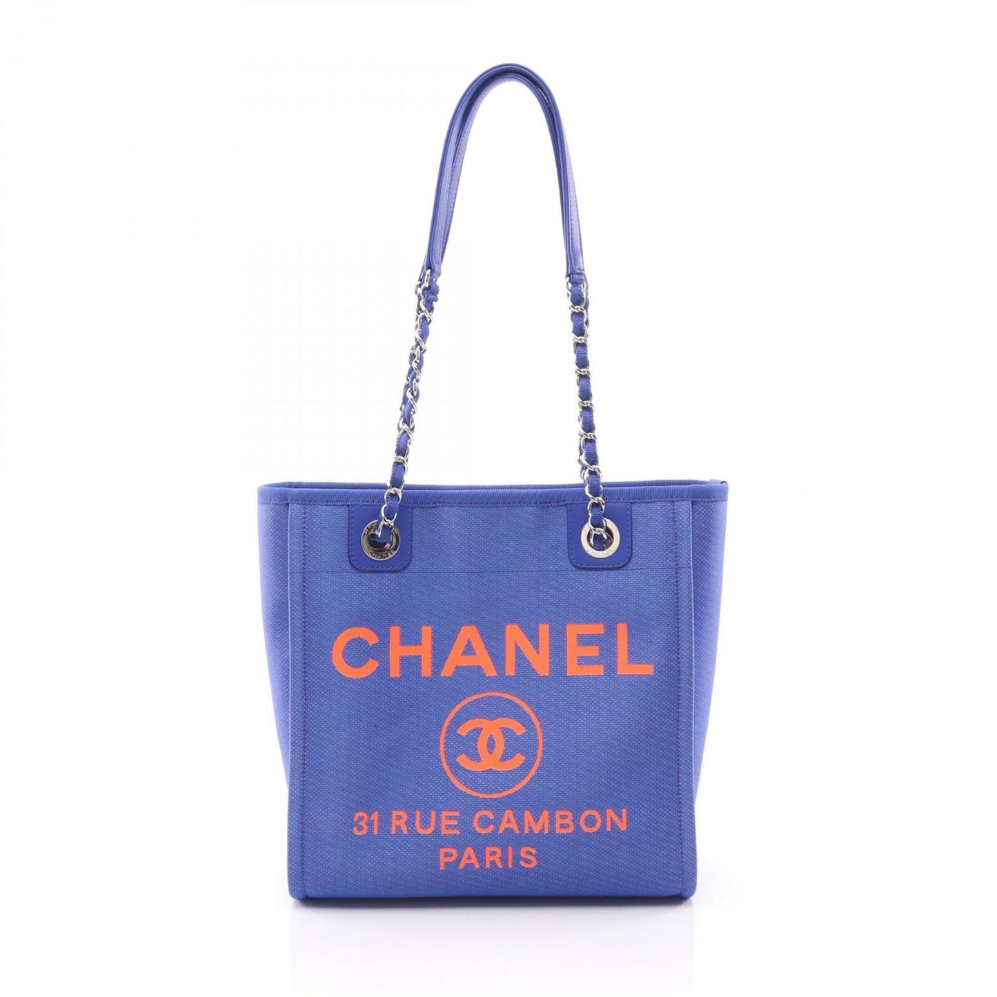 CHANEL Deauville PM Tote Bag, Canvas and Leather, Women's, Blue Red, A66939