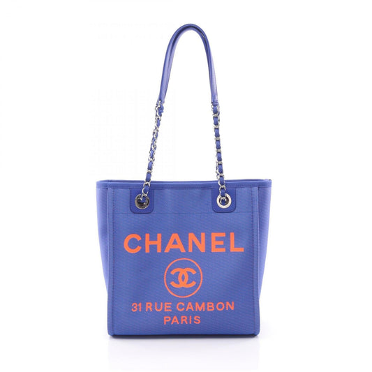 CHANEL Deauville PM Tote Bag, Canvas and Leather, Women's, Blue Red, A66939
