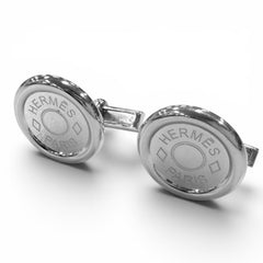 HERMES AG925 Sellier motif Clou de Selle cufflinks, silver, made in France, total weight 13.23g, men's, with box — Like New