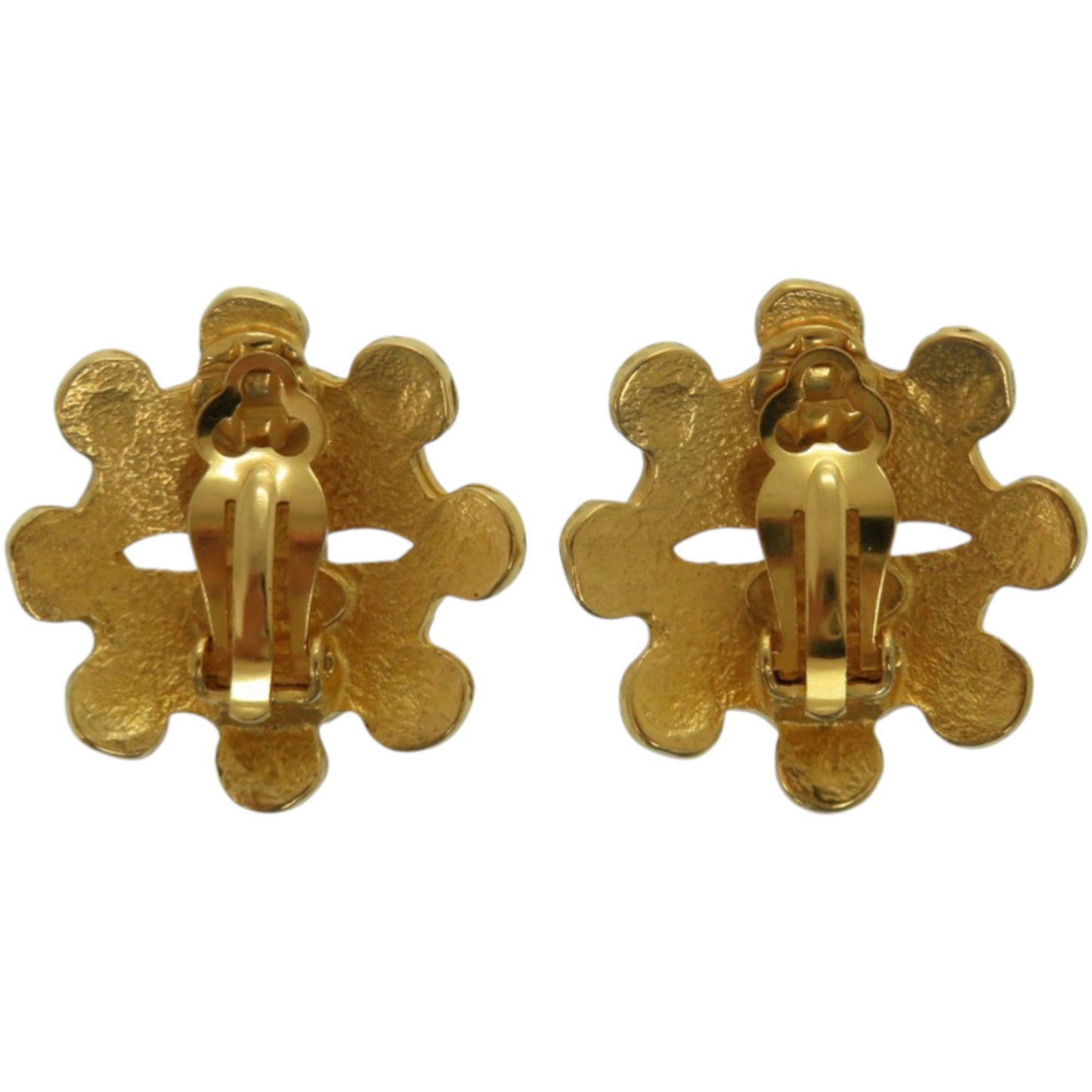 CHANEL Vintage Coco Mark Flower Metal Gold Earrings 0147