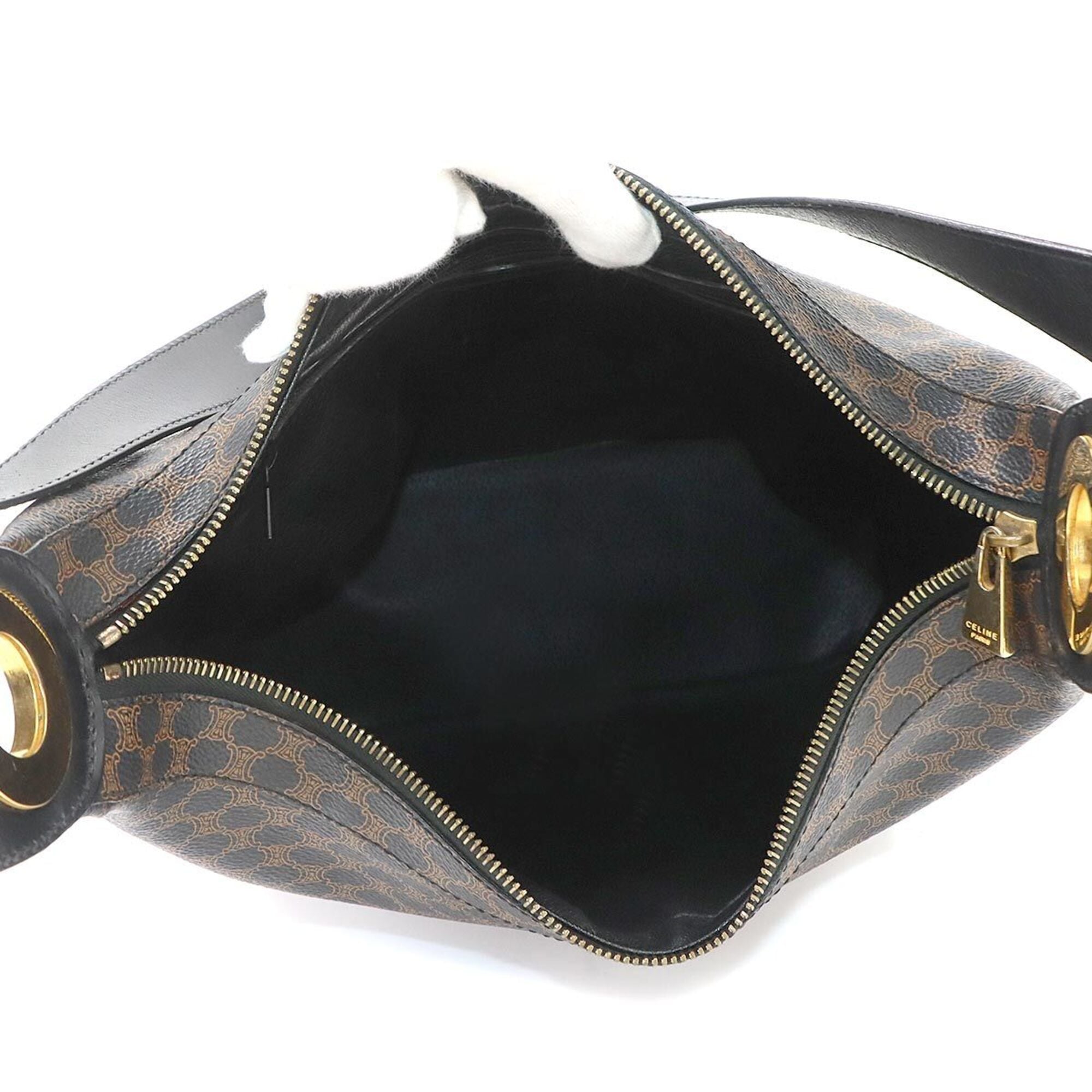 Celine Macadam Handbag, Leather, Black/Brown, Gold Hardware, Shoulder Bag — Like New