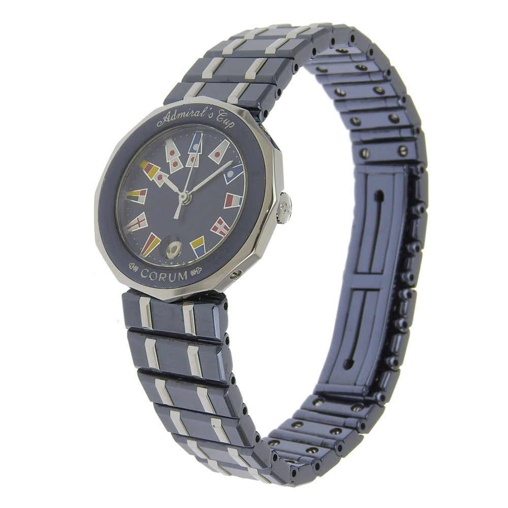 Corum Admiral's Cup Watch 39.610.30.V50 Stainless Steel x Gun Blue Quartz Analog Display Navy Dial Admirals Ladies — Good