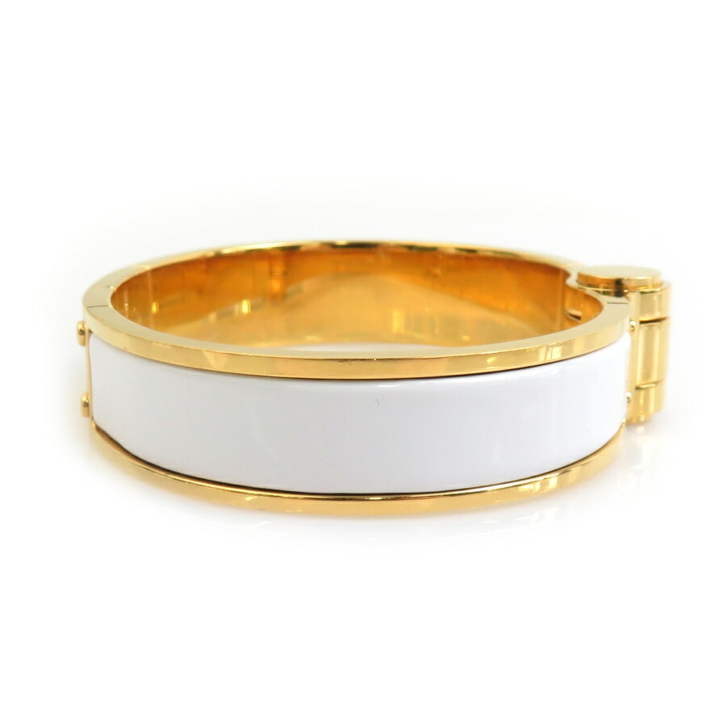 Hermes Hermès Charnière PM Bracelet/Bangle in Metal, Enamel, White and Gold, Women's, r10775a