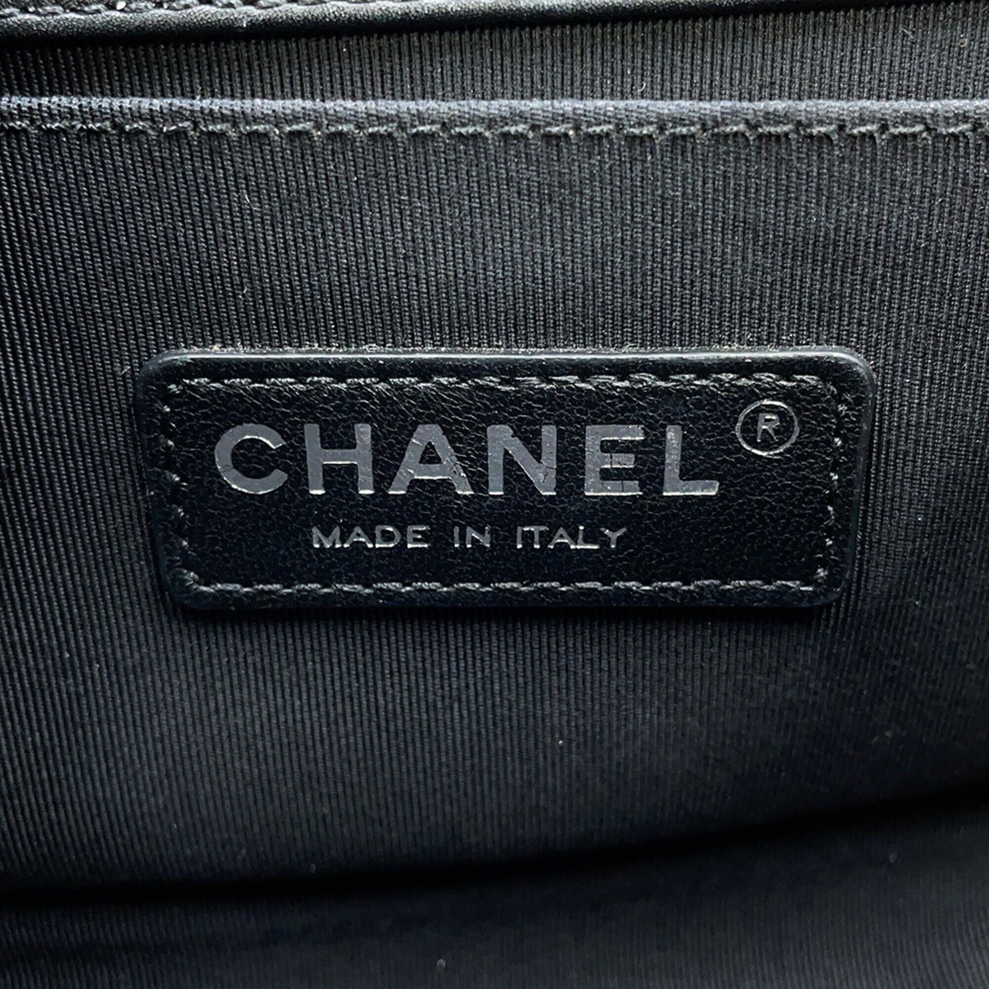 Chanel Chain Shoulder Bag Boy Small Matelassé Coco Mark Lambskin Tweed CHANEL Black Handbag Women's — Like New