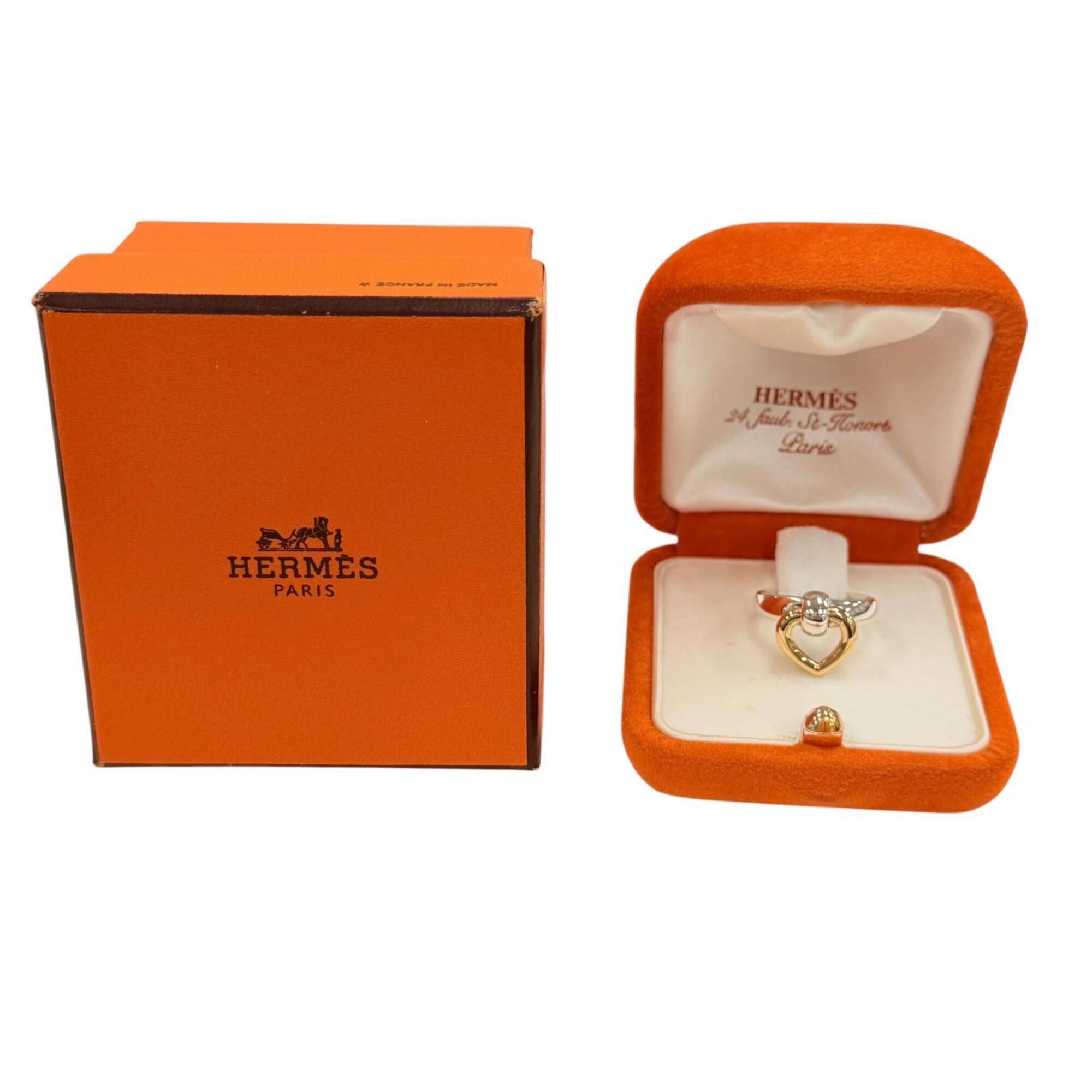 HERMES Heart Knock Ring, 925/750 Combination, Silver/Gold, Size 50, Weight 4.7g, Women's, Comes with Box and Case — Like New