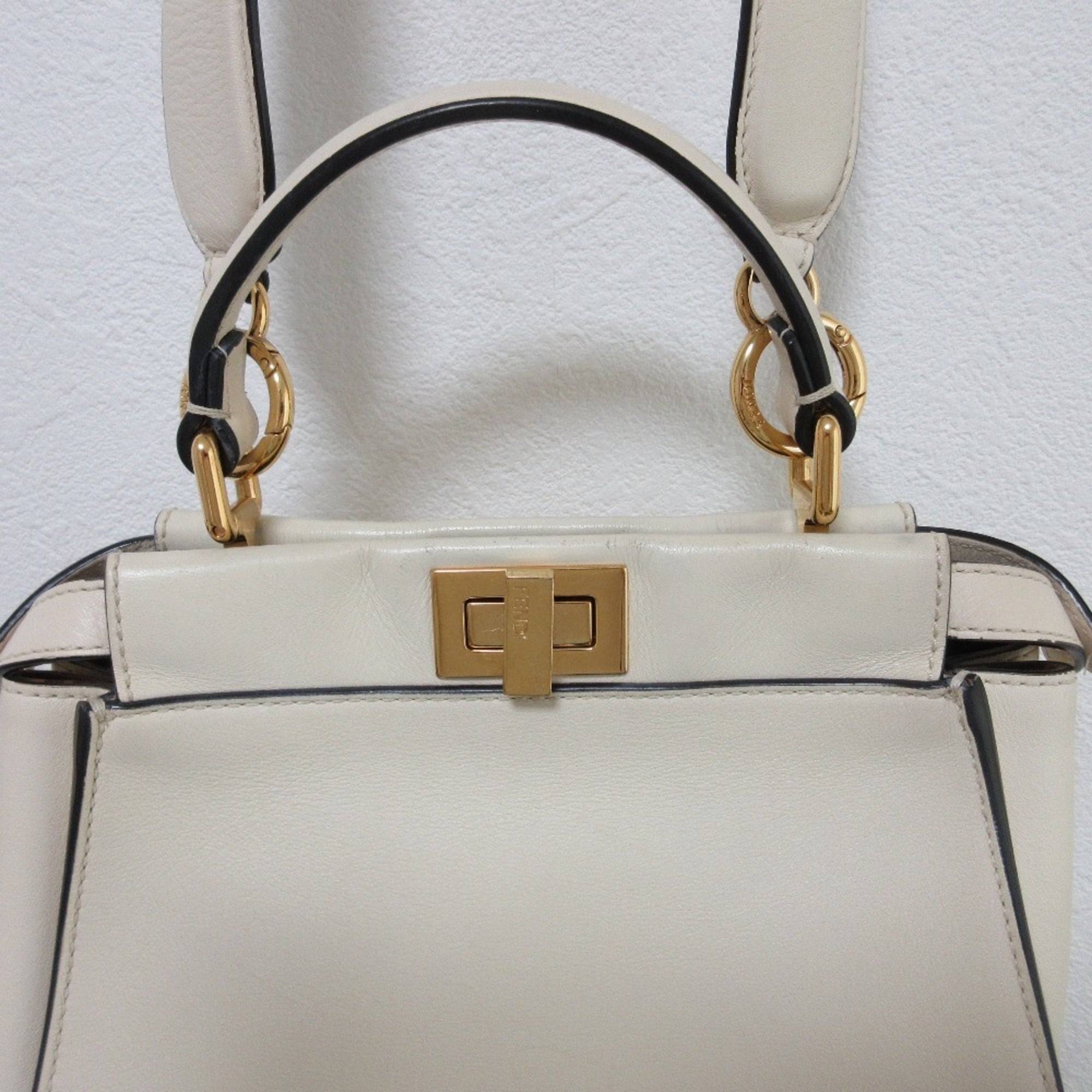 FENDI Peekaboo Mini Handbag/Shoulder Bag, Off-White, Women's